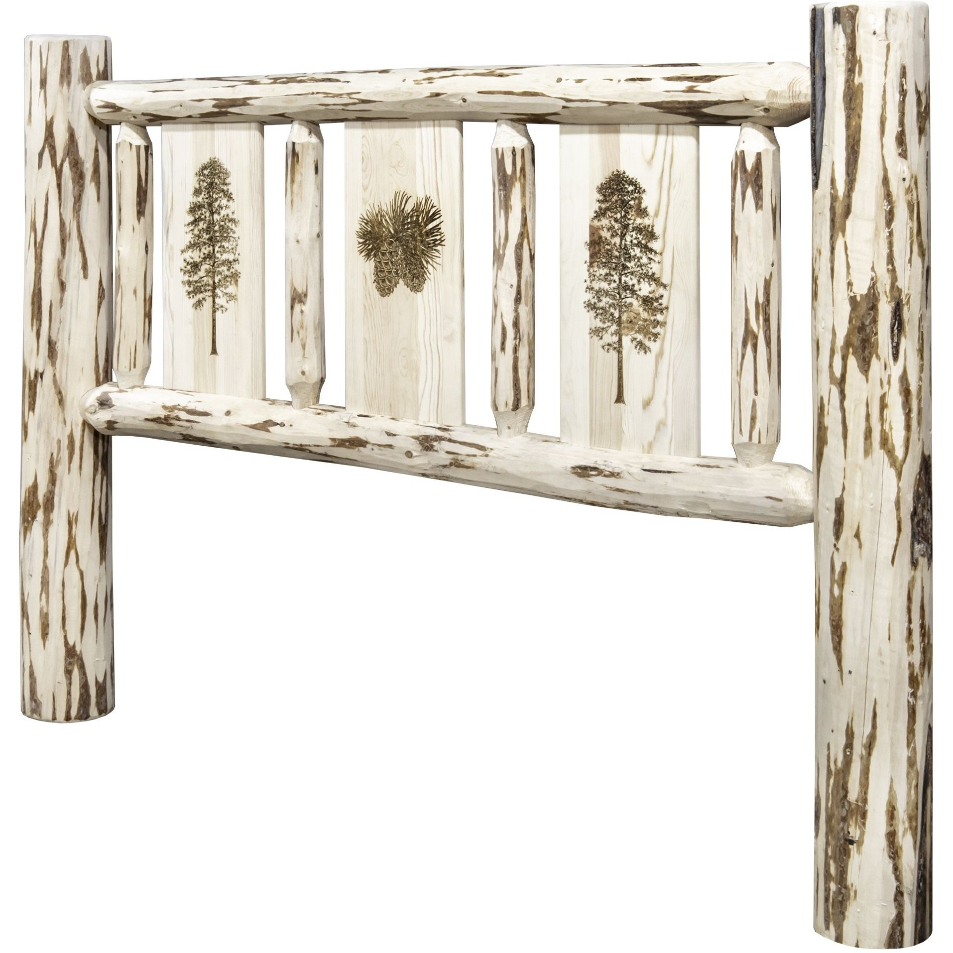 Montana Collection Twin Headboard w/ Laser Engraved Pine Design, Clear Lacquer Finish