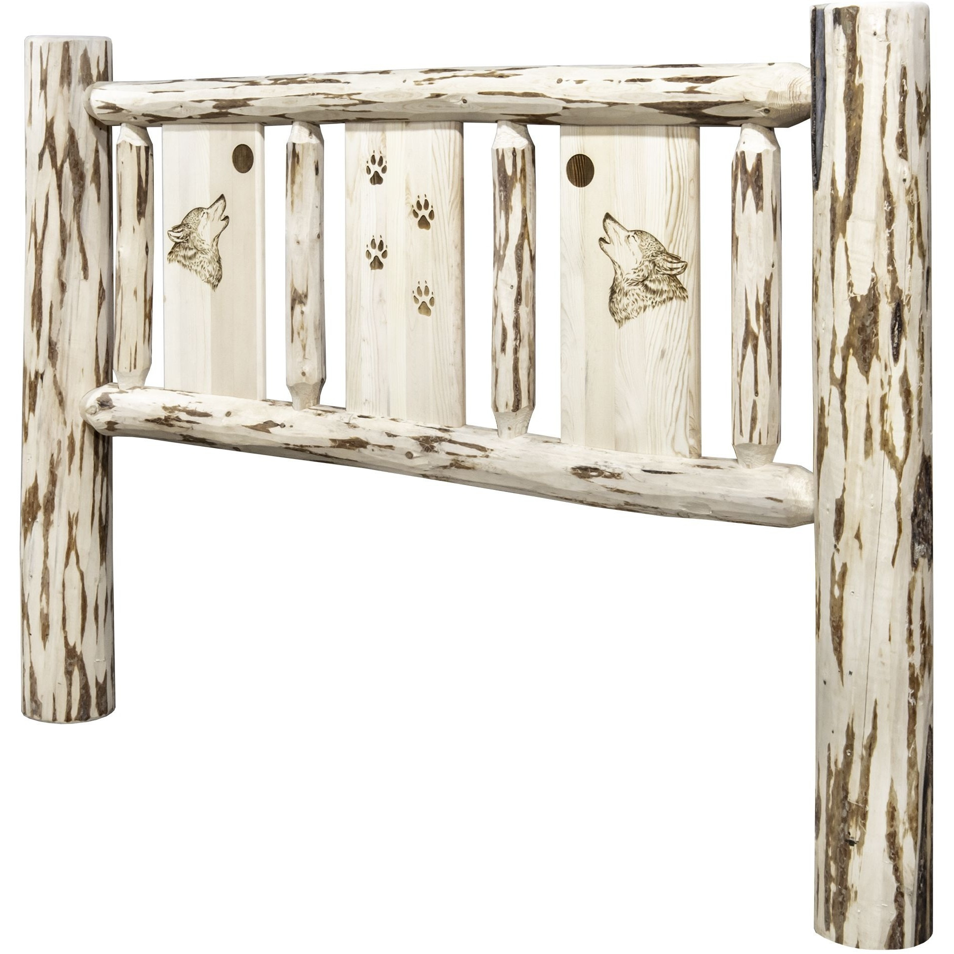 Montana Collection Twin Headboard w/ Laser Engraved Wolf Design, Clear Lacquer Finish