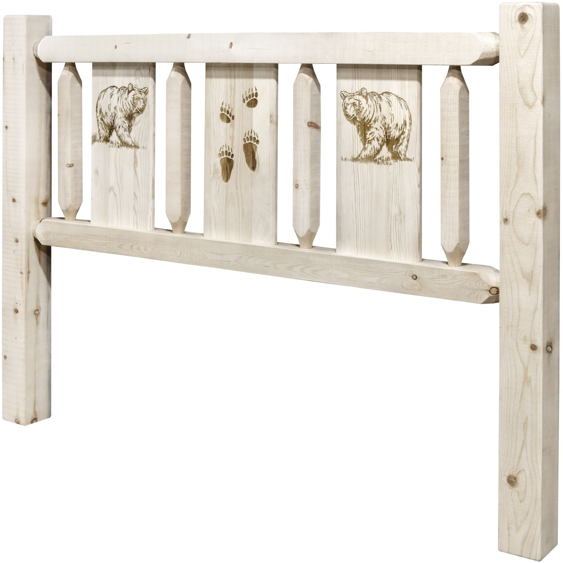 Homestead Collection Twin Headboard w/ Laser Engraved Bear Design, Ready to Finish