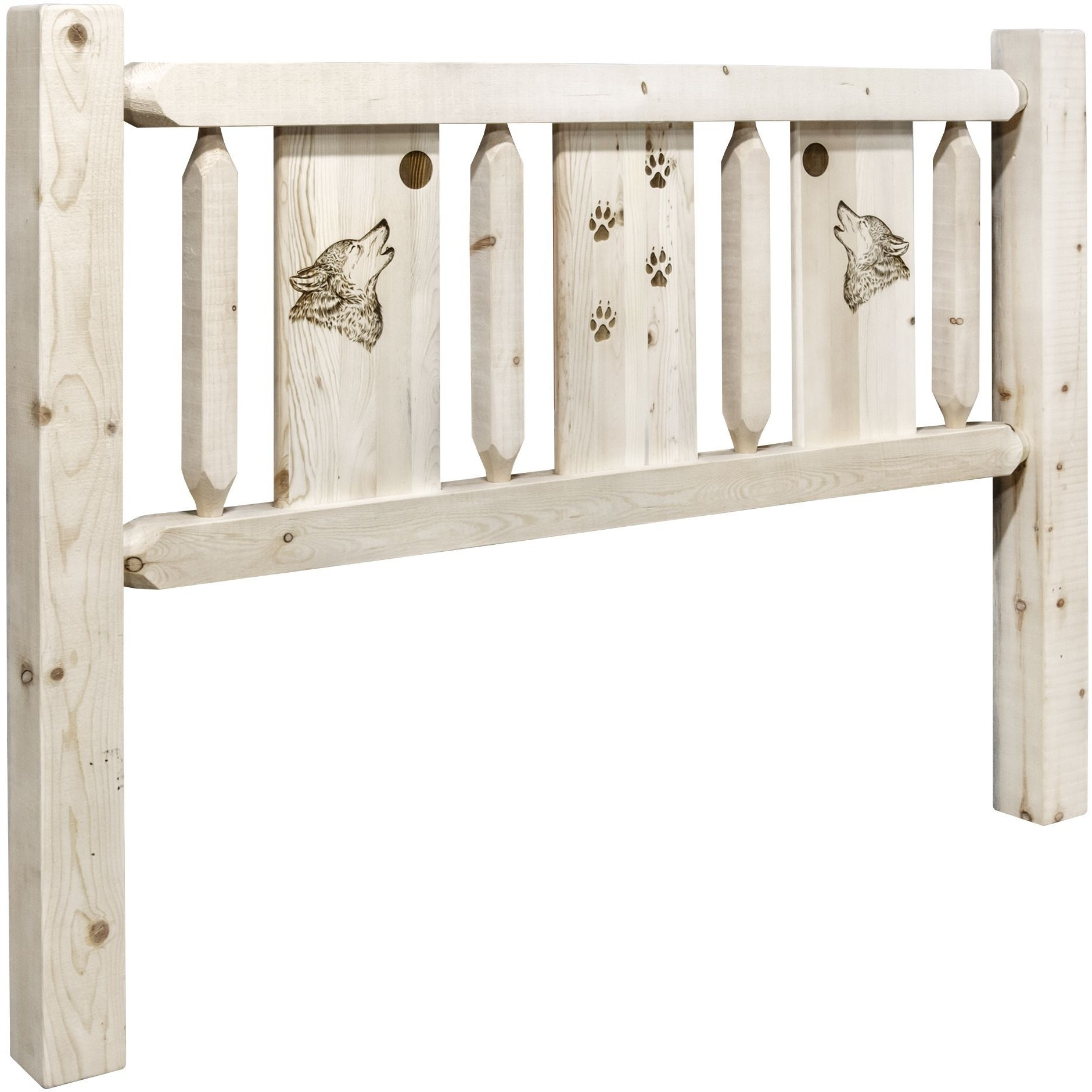 Homestead Collection Twin Headboard w/ Laser Engraved Wolf Design, Ready to Finish