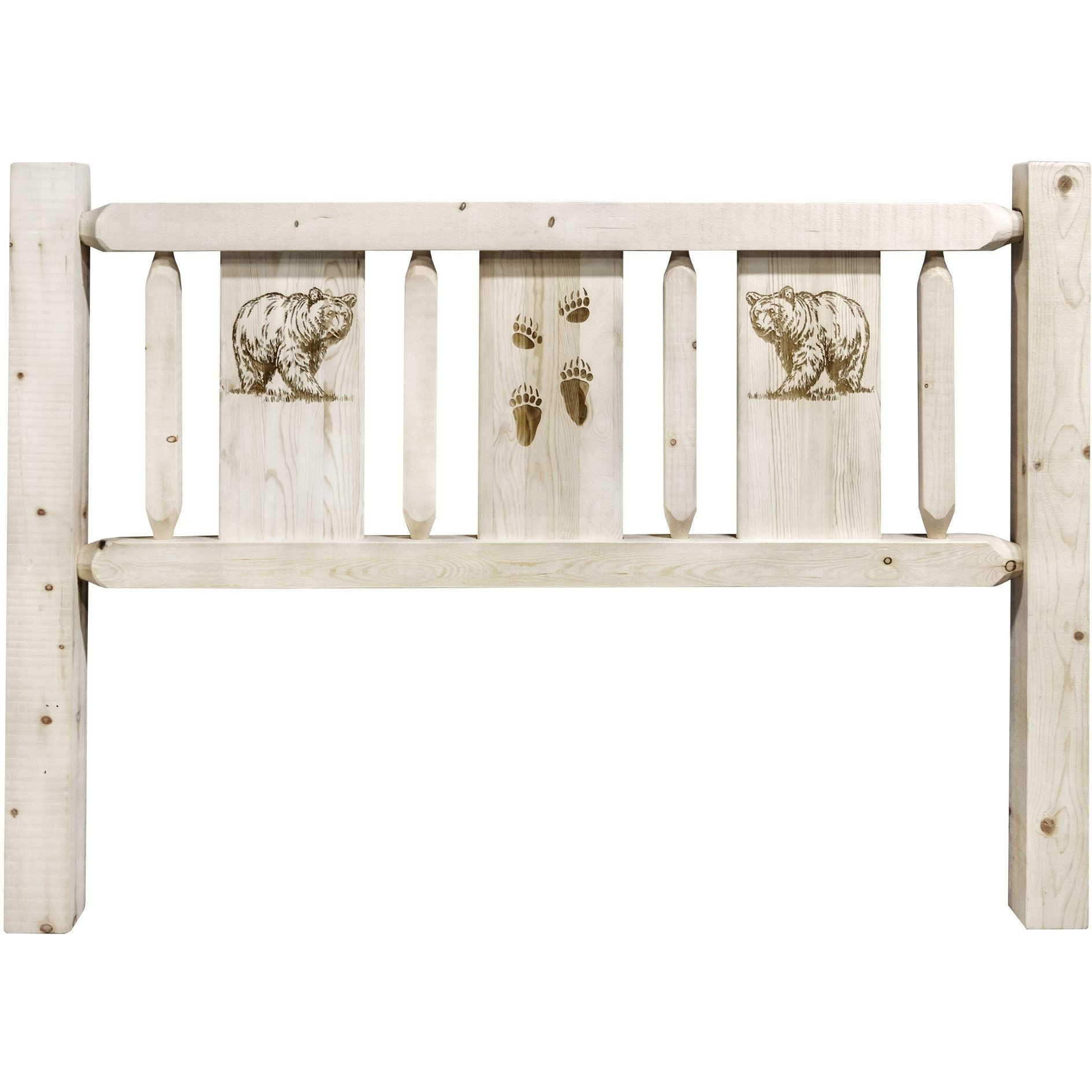 Homestead Collection Twin Headboard w/ Laser Engraved Bear Design, Clear Lacquer Finish