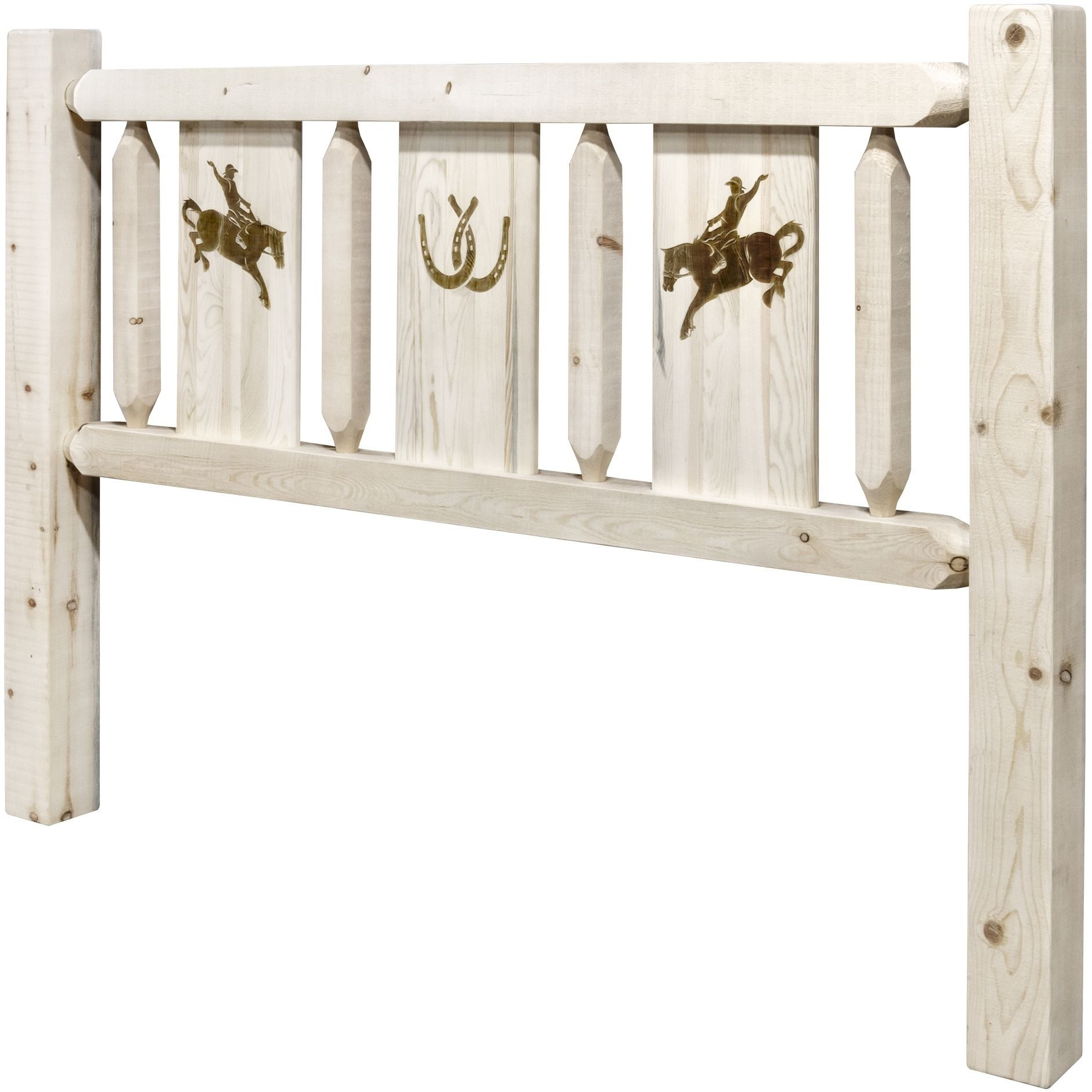 Homestead Collection Twin Headboard w/ Laser Engraved Bronc Design, Clear Lacquer Finish