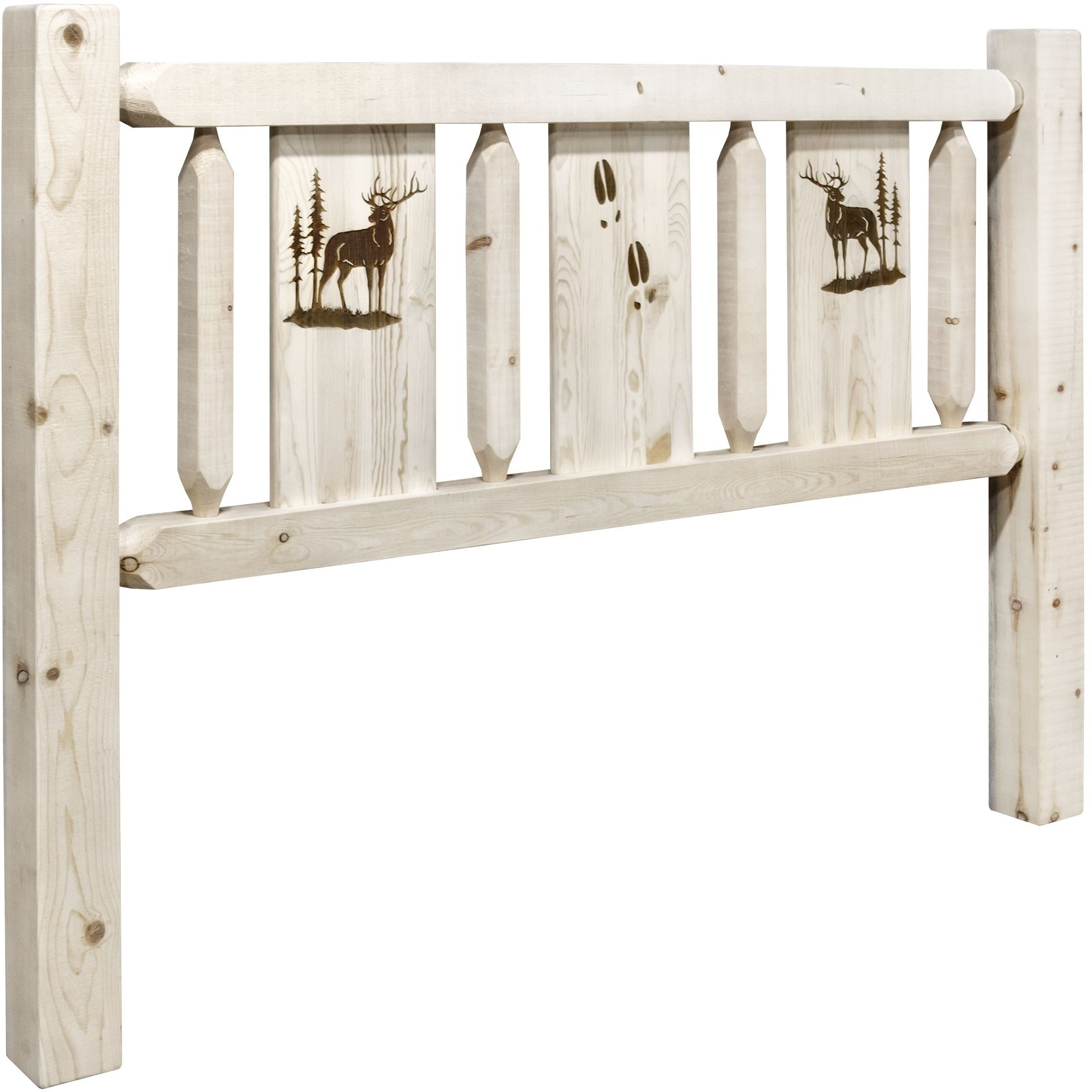 Homestead Collection Twin Headboard w/ Laser Engraved Elk Design, Clear Lacquer Finish