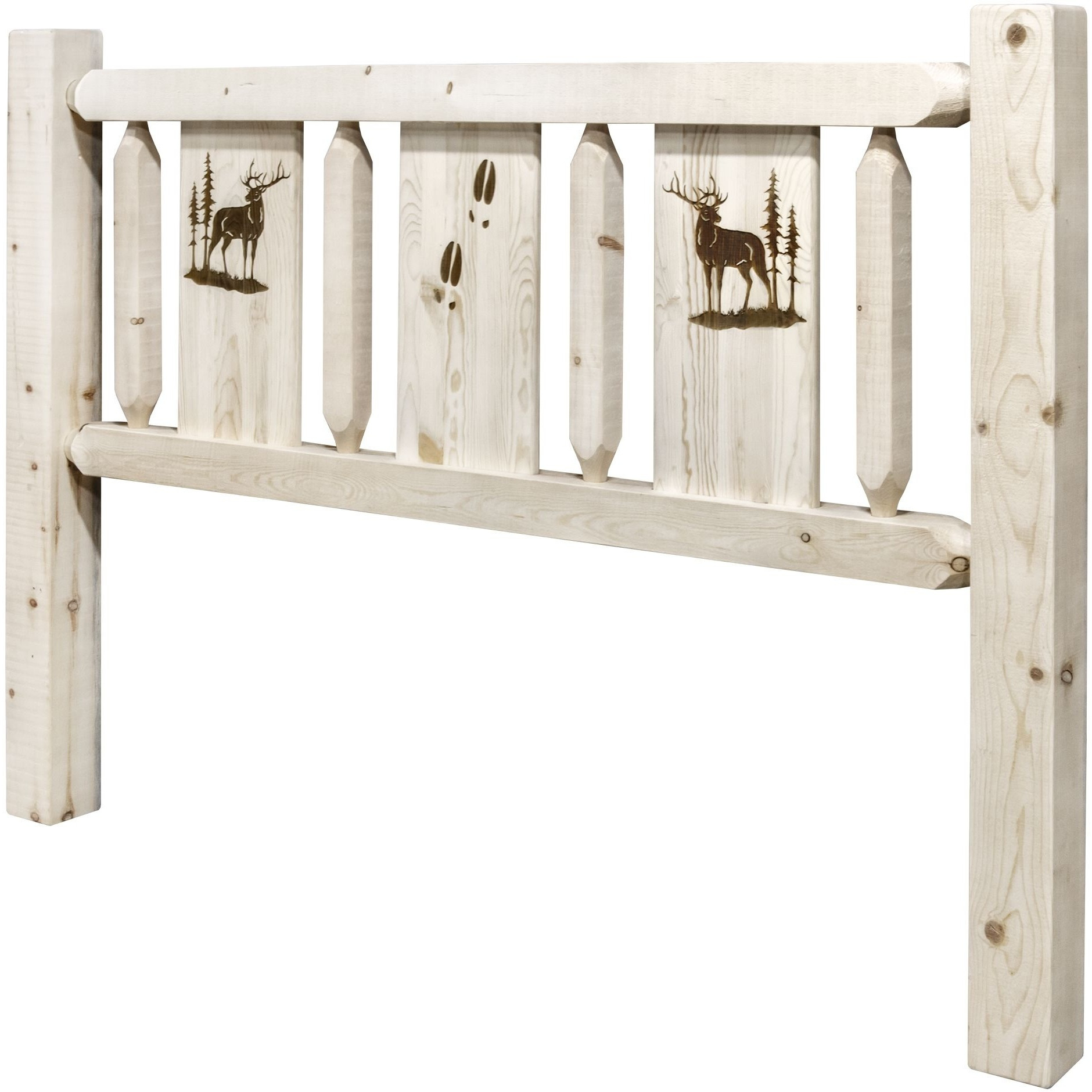 Homestead Collection Twin Headboard w/ Laser Engraved Elk Design, Clear Lacquer Finish