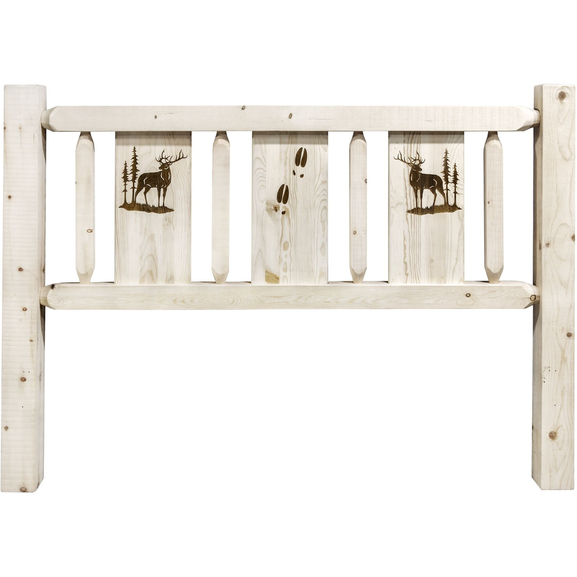 Homestead Collection Twin Headboard w/ Laser Engraved Elk Design, Clear Lacquer Finish