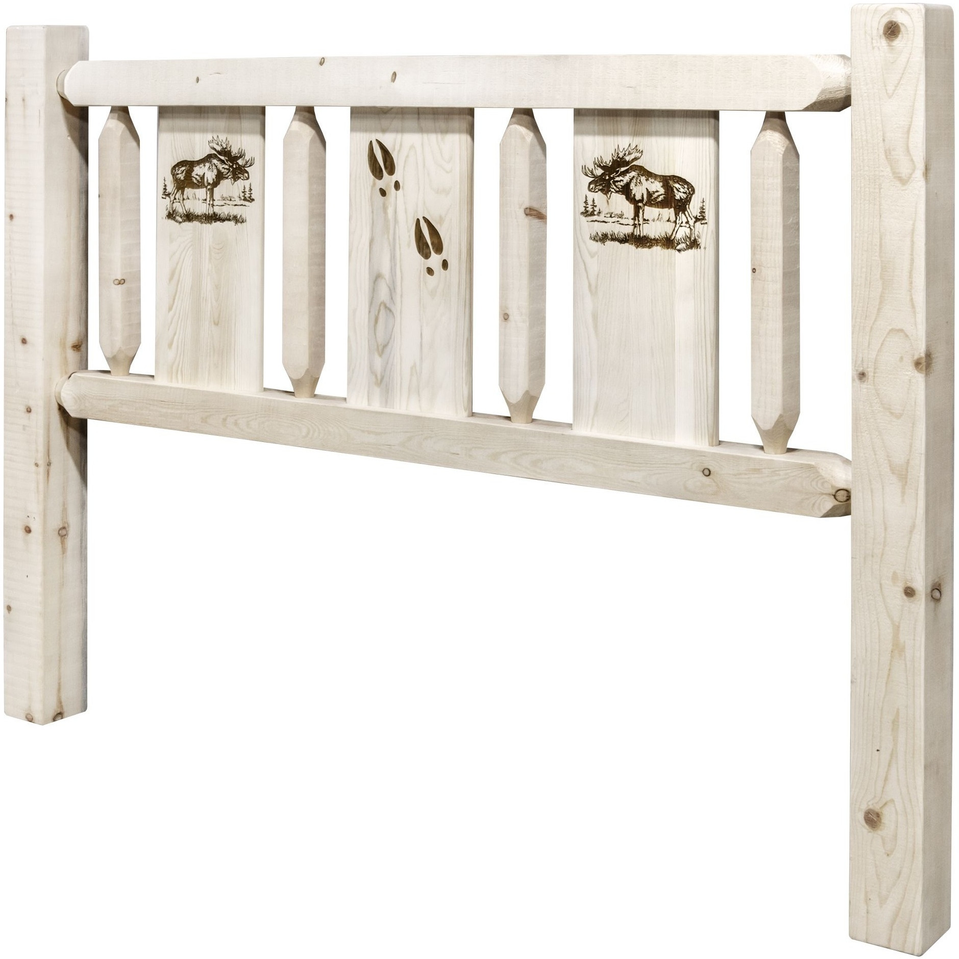 Homestead Collection Twin Headboard w/ Laser Engraved Moose Design, Clear Lacquer Finish