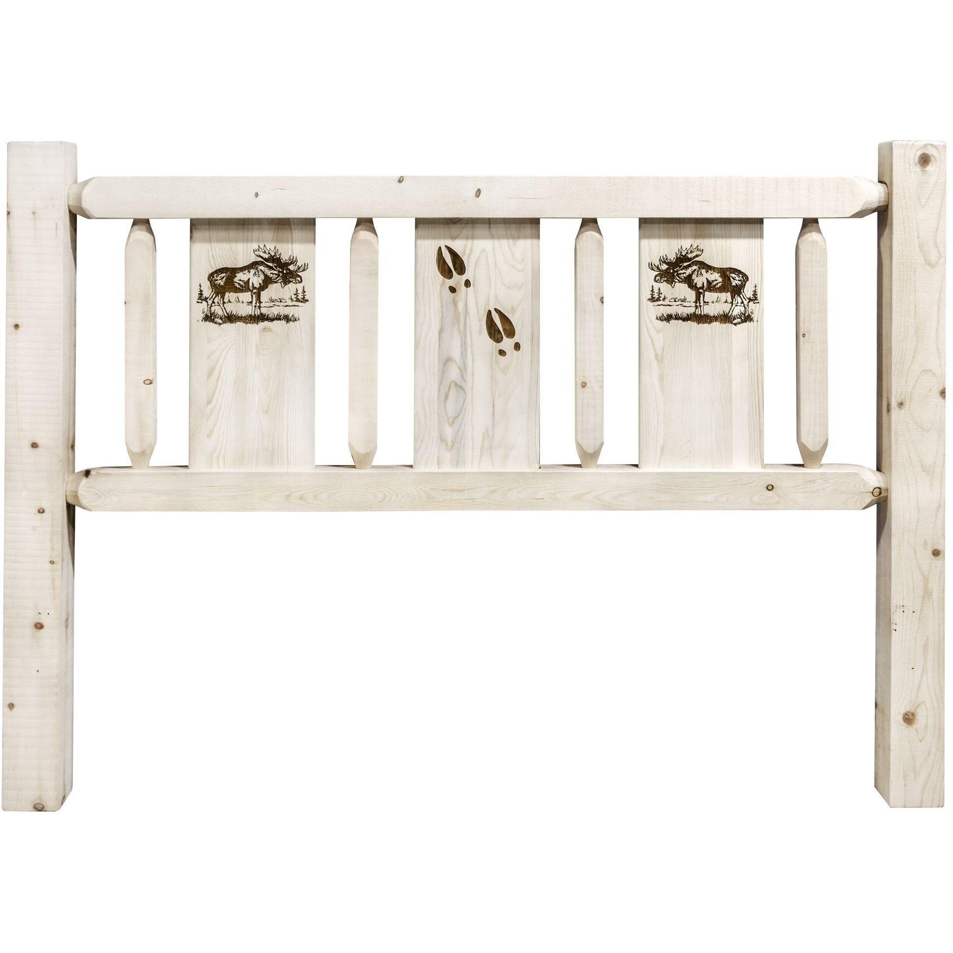 Homestead Collection Twin Headboard w/ Laser Engraved Moose Design, Clear Lacquer Finish