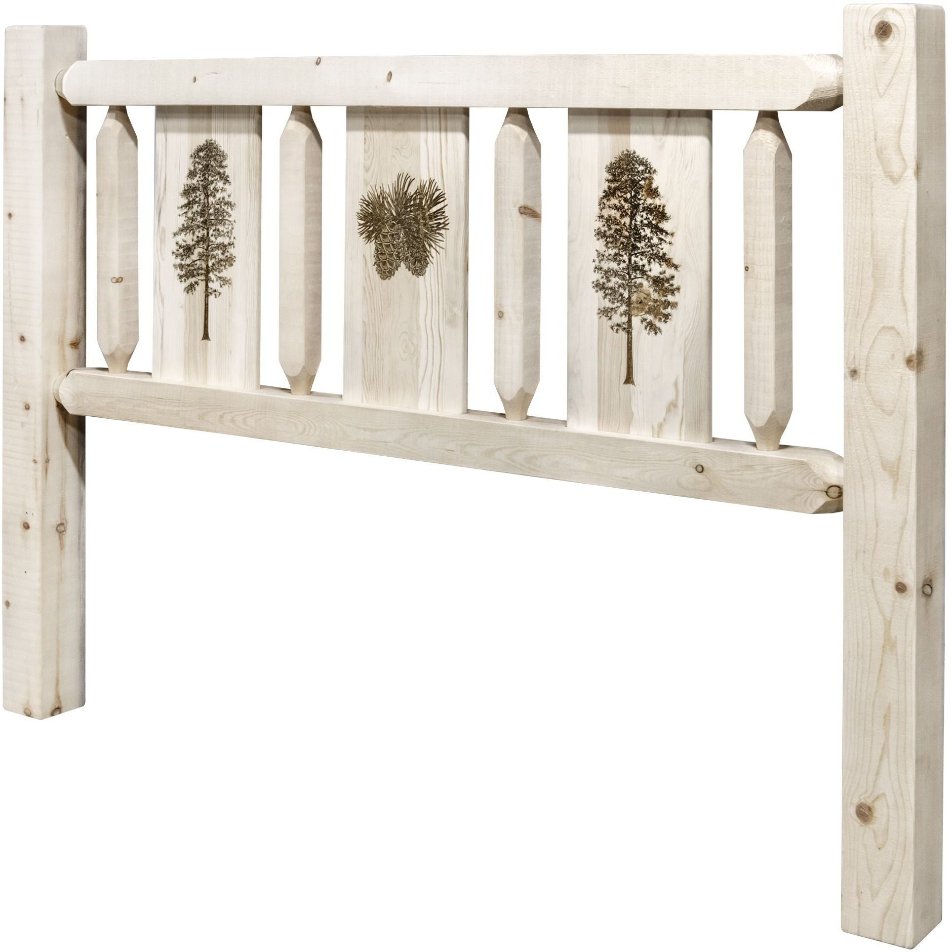 Homestead Collection Twin Headboard w/ Laser Engraved Pine Design, Clear Lacquer Finish