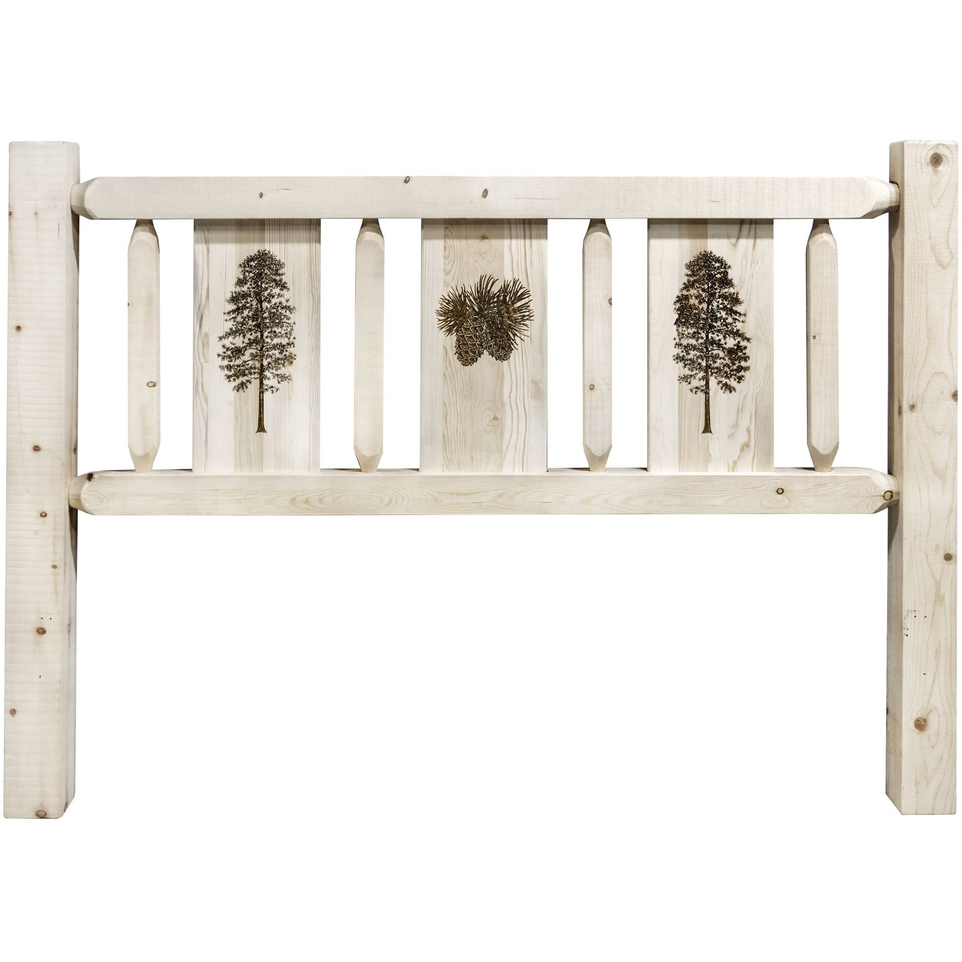 Homestead Collection Twin Headboard w/ Laser Engraved Pine Design, Clear Lacquer Finish