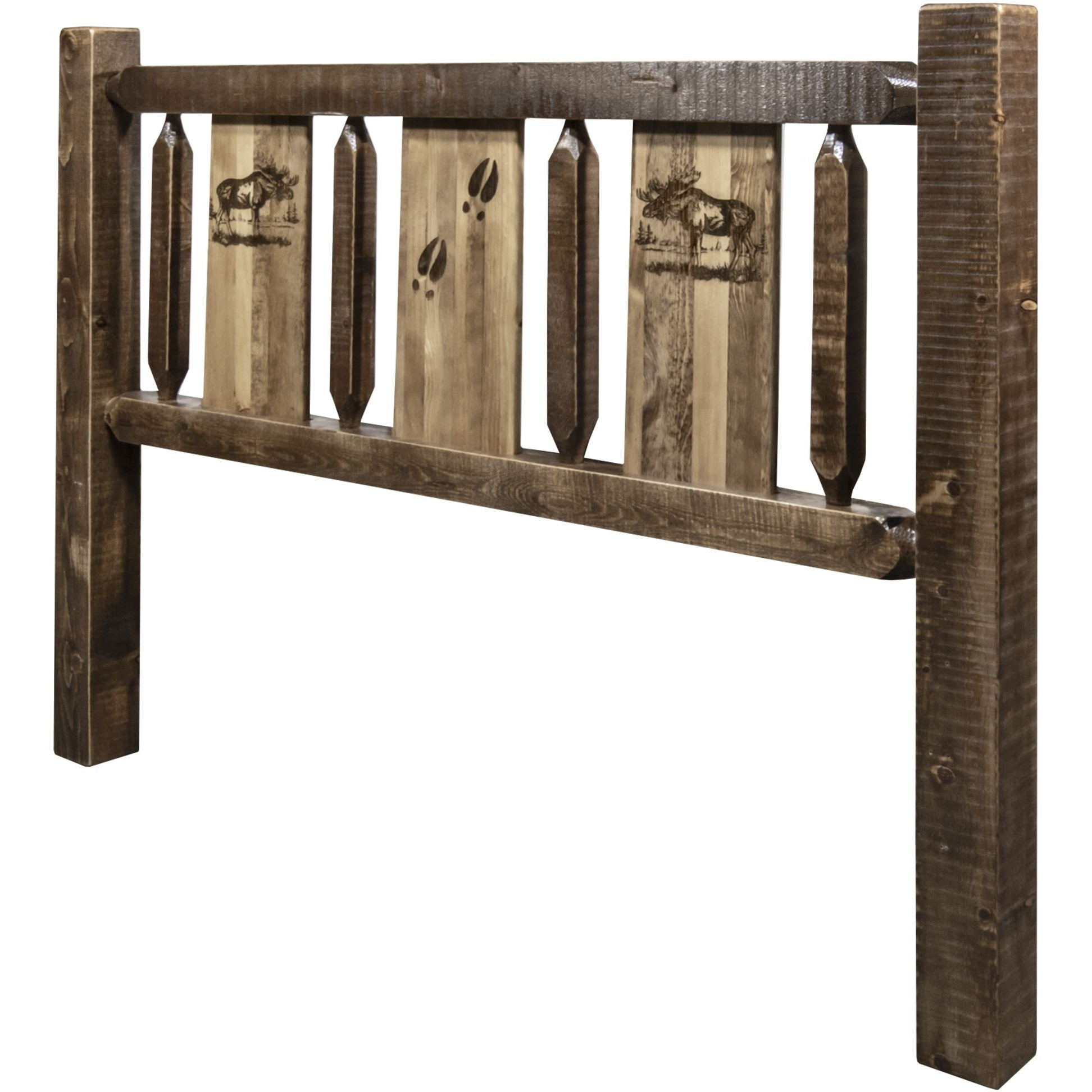Homestead Collection Twin Headboard w/ Laser Engraved Moose Design, Stain & Clear Lacquer Finish