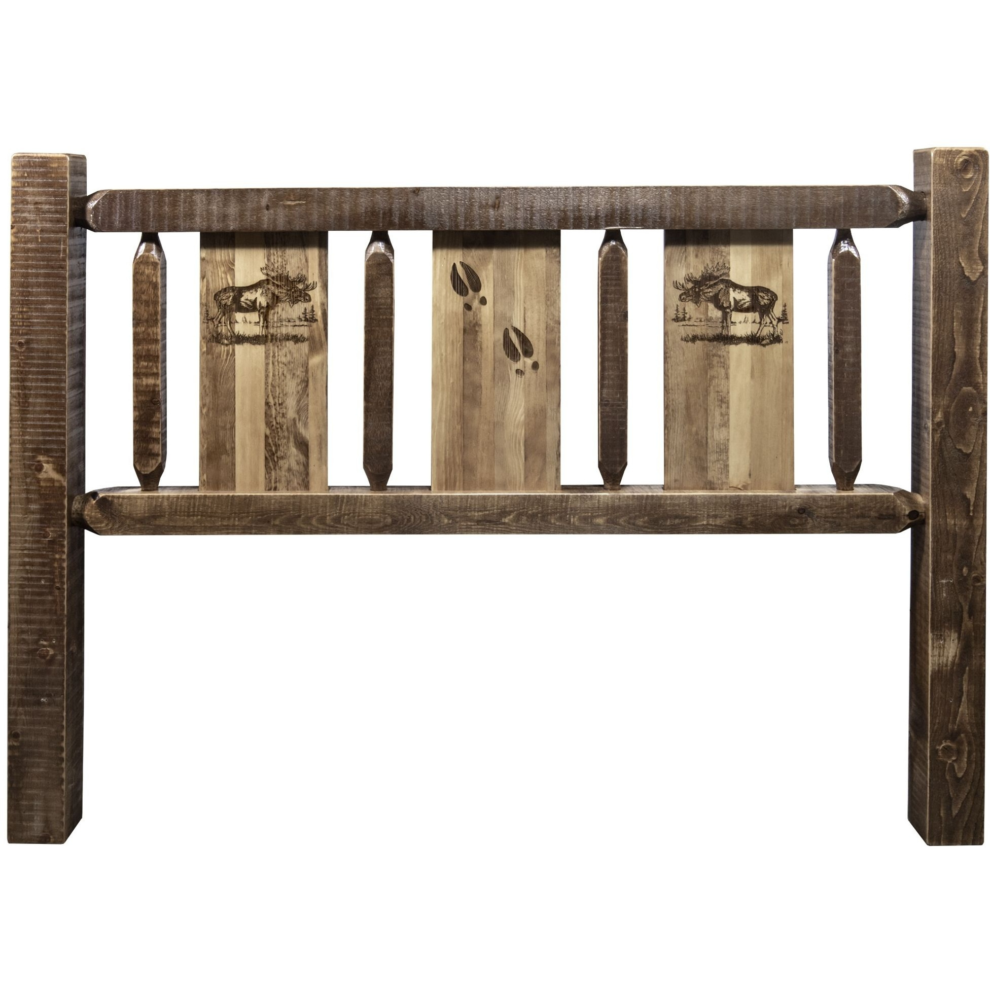Homestead Collection Twin Headboard w/ Laser Engraved Moose Design, Stain & Clear Lacquer Finish