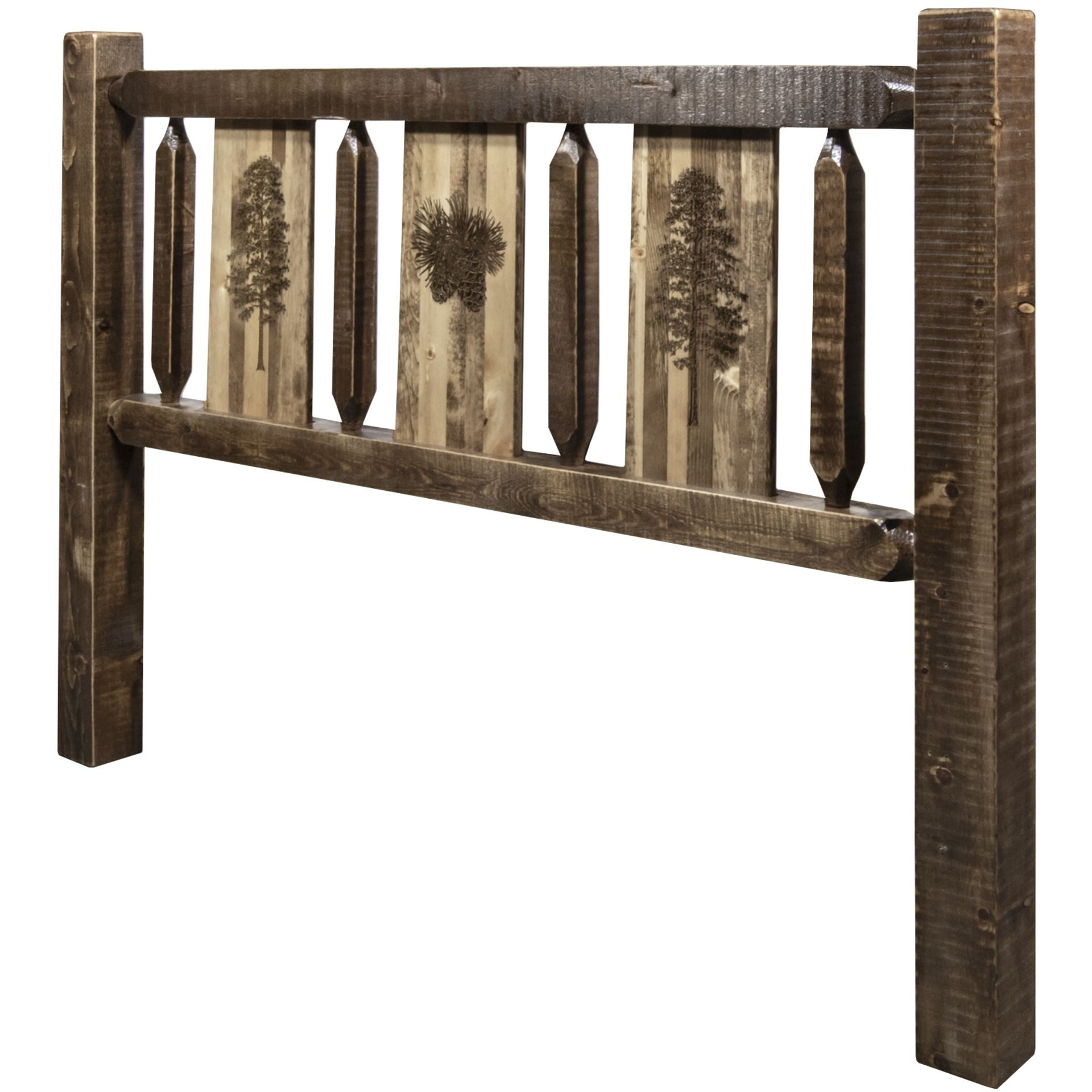 Homestead Collection Twin Headboard w/ Laser Engraved Pine Design, Stain & Clear Lacquer Finish