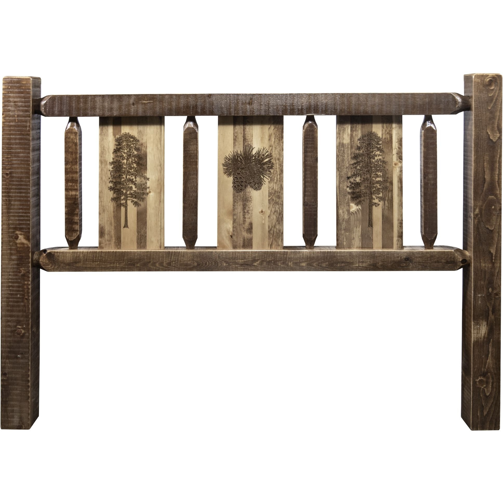 Homestead Collection Twin Headboard w/ Laser Engraved Pine Design, Stain & Clear Lacquer Finish