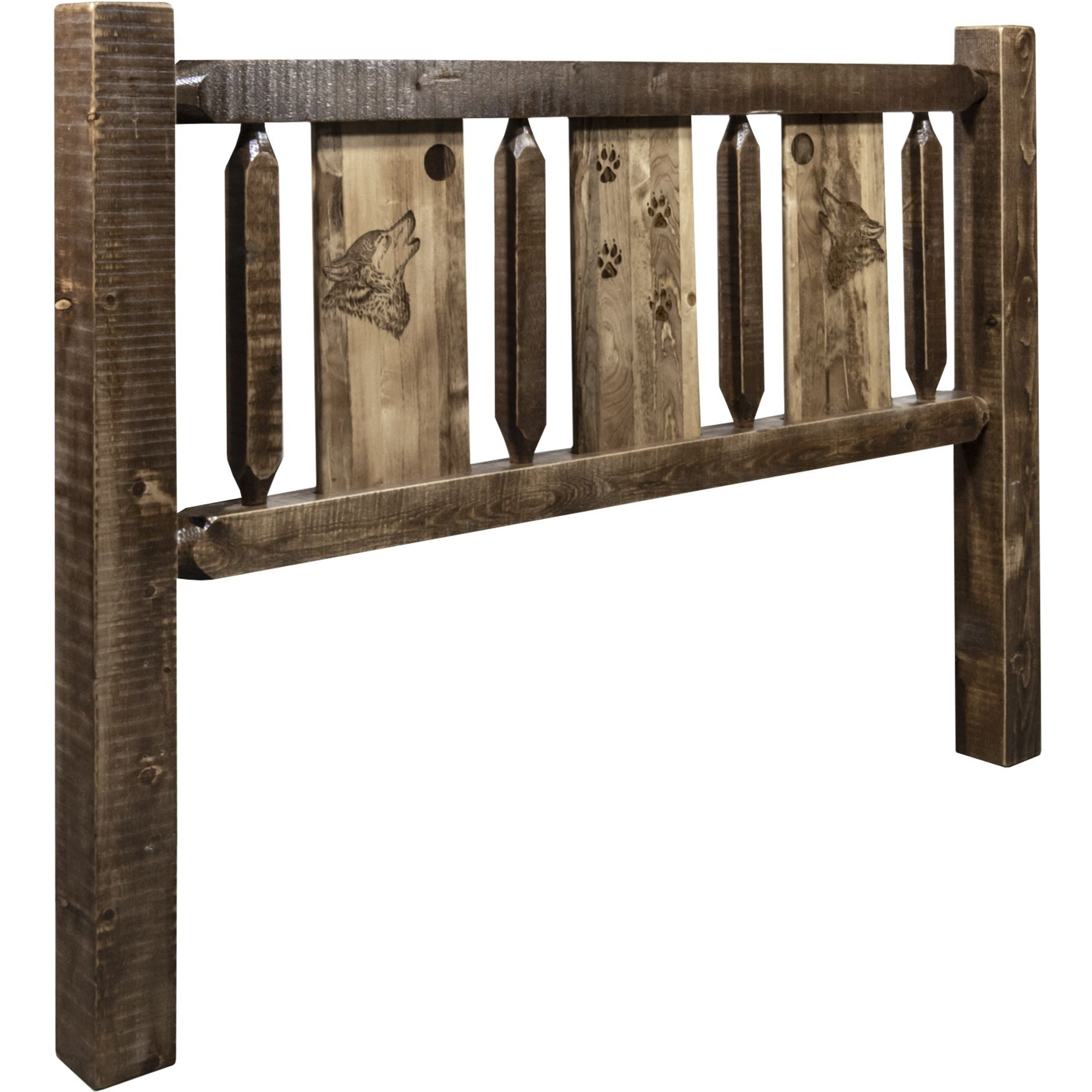 Homestead Collection Twin Headboard w/ Laser Engraved Wolf Design, Stain & Clear Lacquer Finish