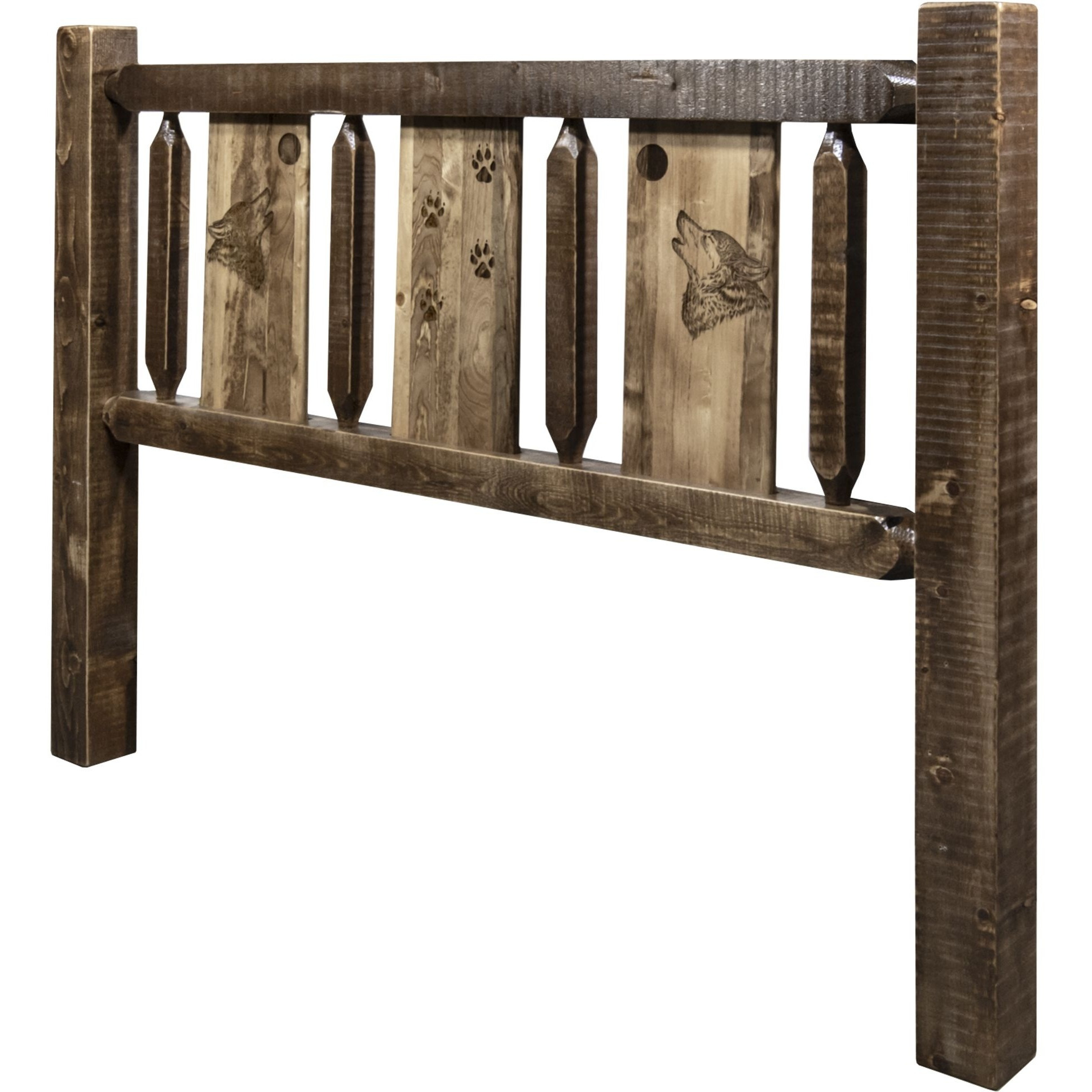 Homestead Collection Twin Headboard w/ Laser Engraved Wolf Design, Stain & Clear Lacquer Finish