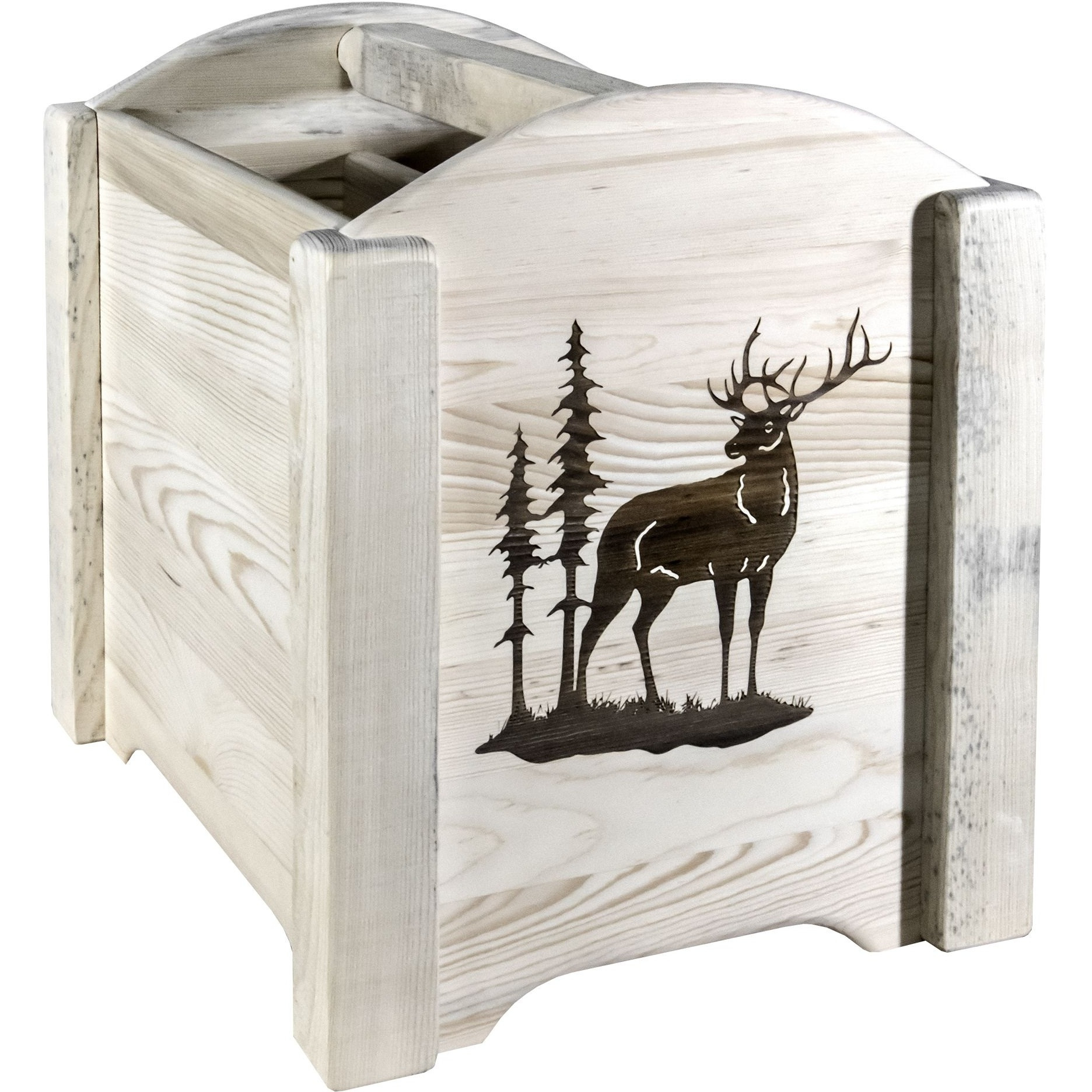Homestead Collection Magazine Rack w/ Laser Engraved Elk Design, Ready to Finish