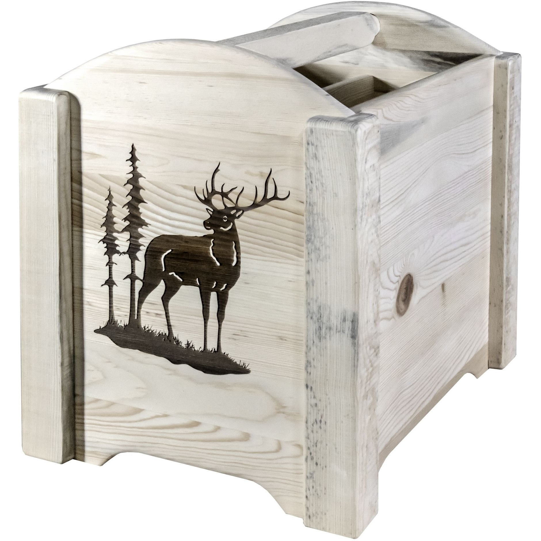 Homestead Collection Magazine Rack w/ Laser Engraved Elk Design, Ready to Finish