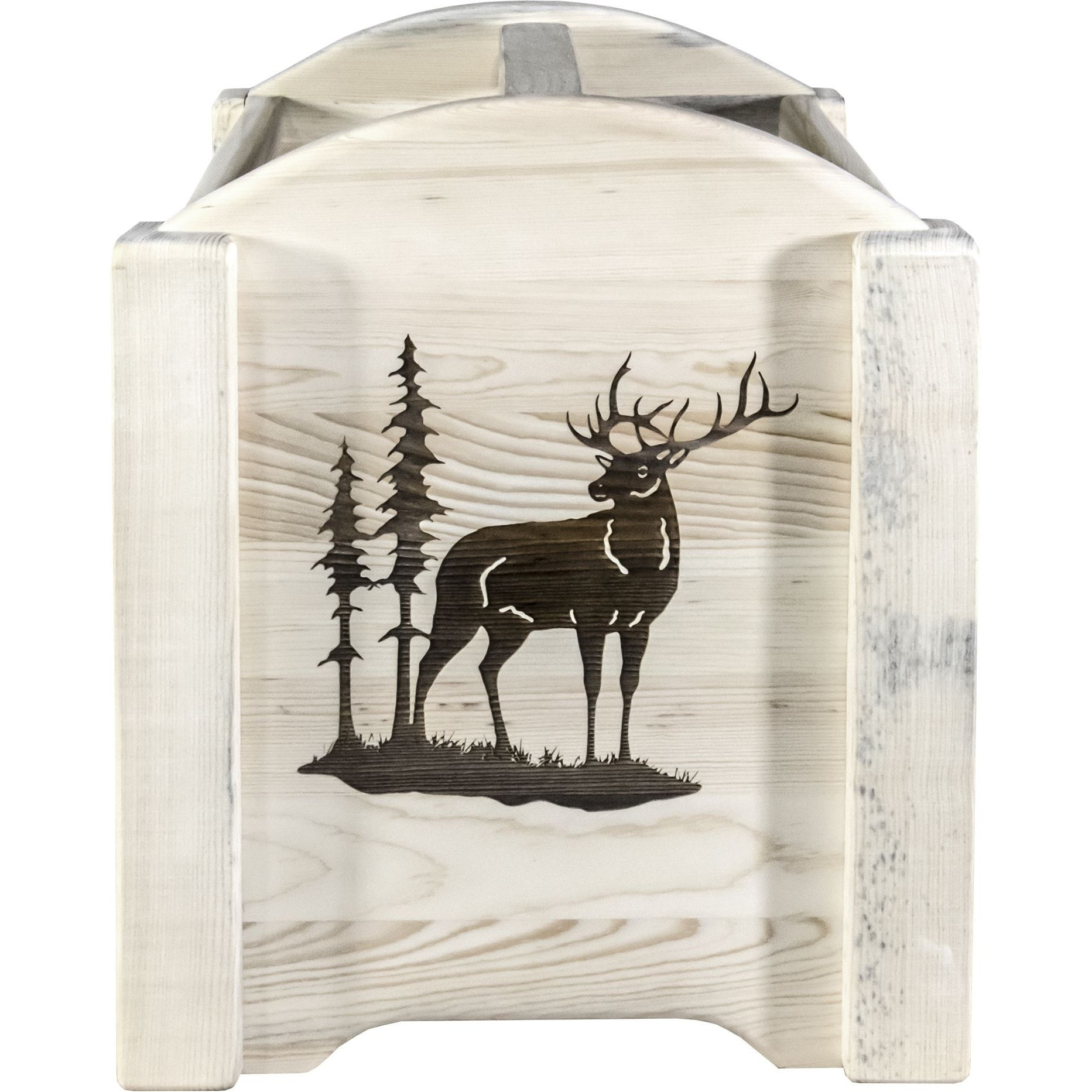 Homestead Collection Magazine Rack w/ Laser Engraved Elk Design, Ready to Finish