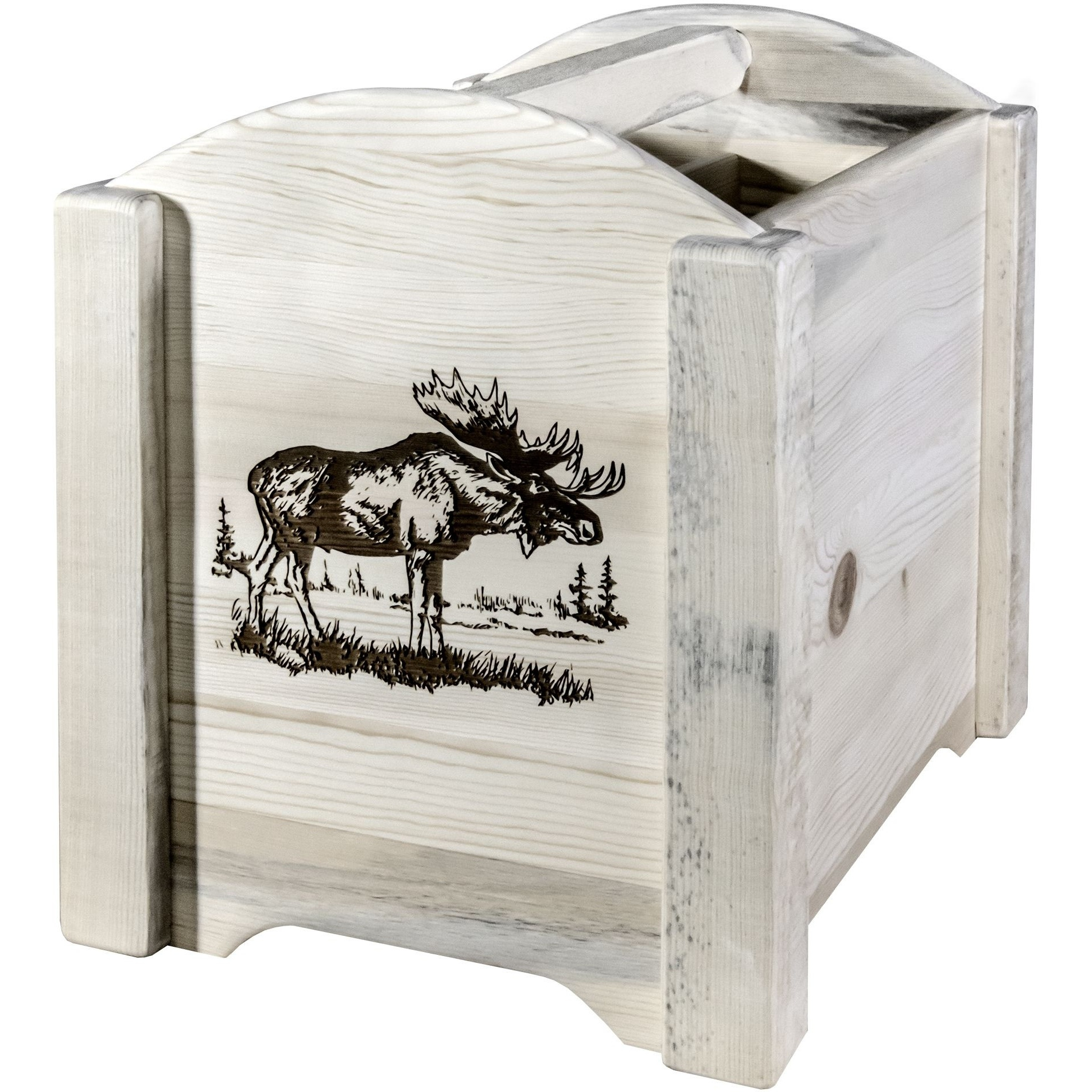Homestead Collection Magazine Rack w/ Laser Engraved Moose Design, Clear Lacquer Finish