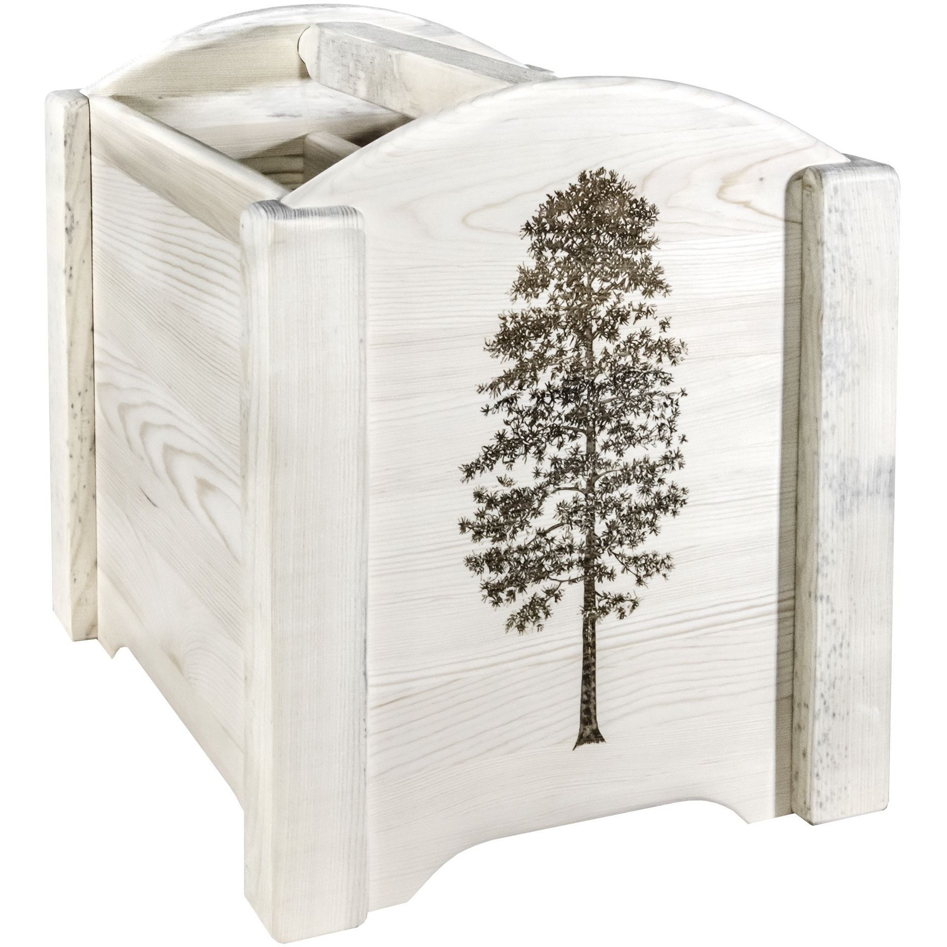 Homestead Collection Magazine Rack w/ Laser Engraved Pine Design, Ready to Finish