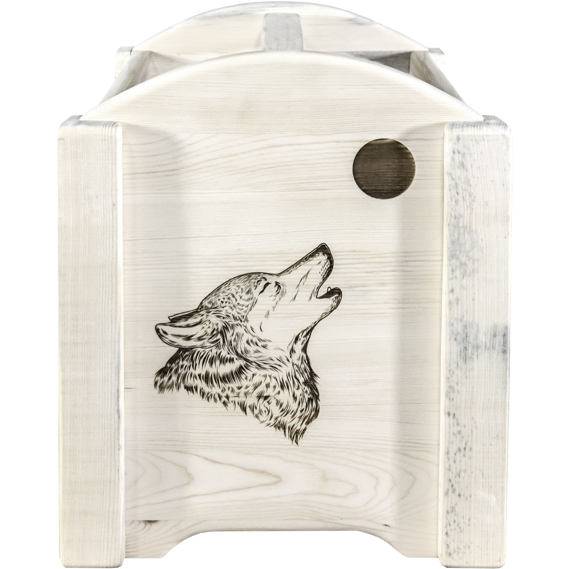 Homestead Collection Magazine Rack w/ Laser Engraved Wolf Design, Ready to Finish
