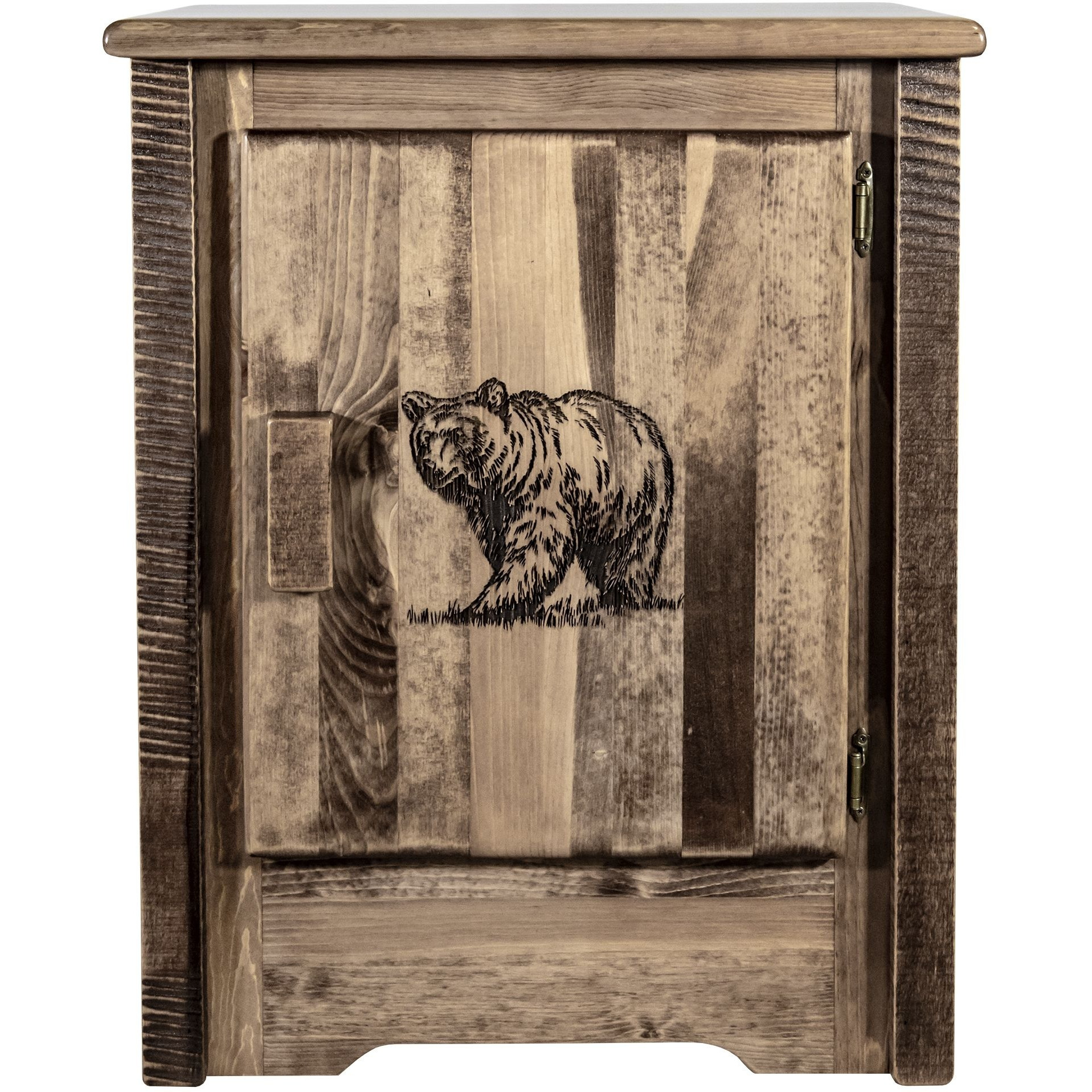Homestead Collection Accent Cabinet w/ Laser Engraved Bear Design, Right Hinged, Stain & Clear Lacquer Finish