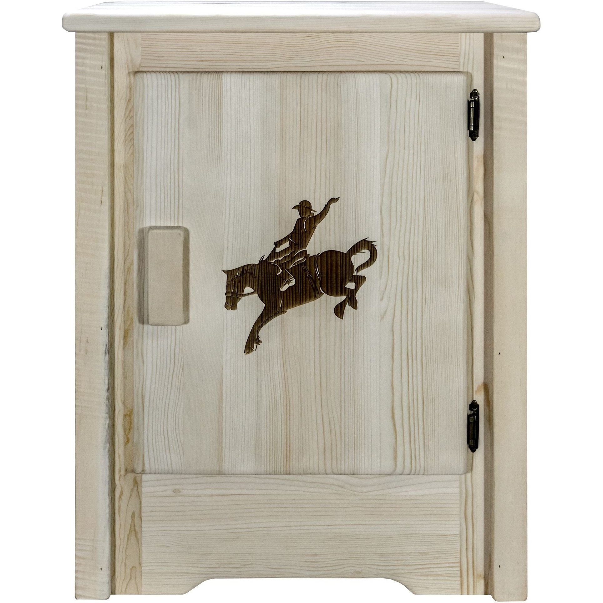 Homestead Collection Accent Cabinet w/ Laser Engraved Bronc Design, Right Hinged, Ready to Finish