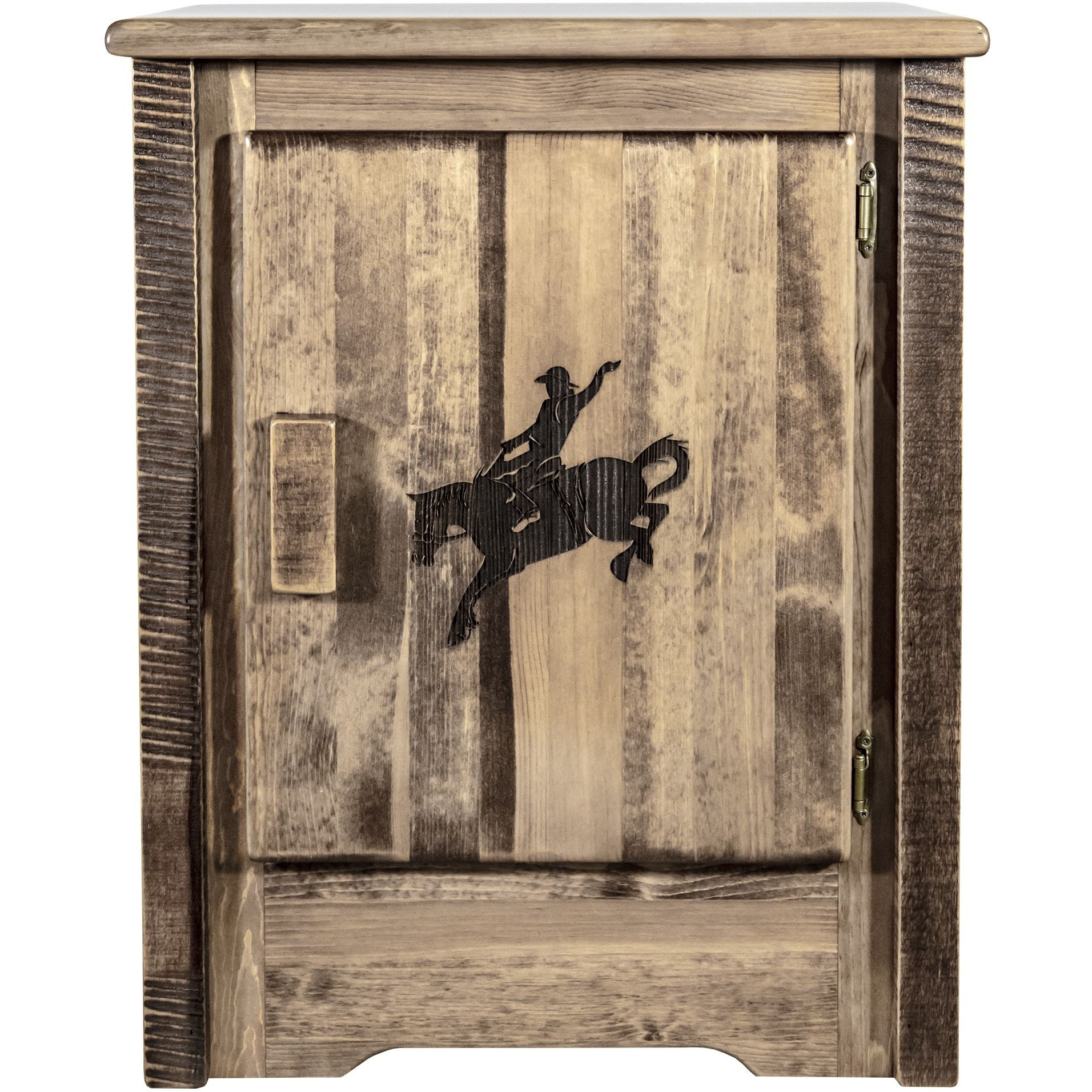Homestead Collection Accent Cabinet w/ Laser Engraved Bronc Design, Right Hinged, Stain & Clear Lacquer Finish