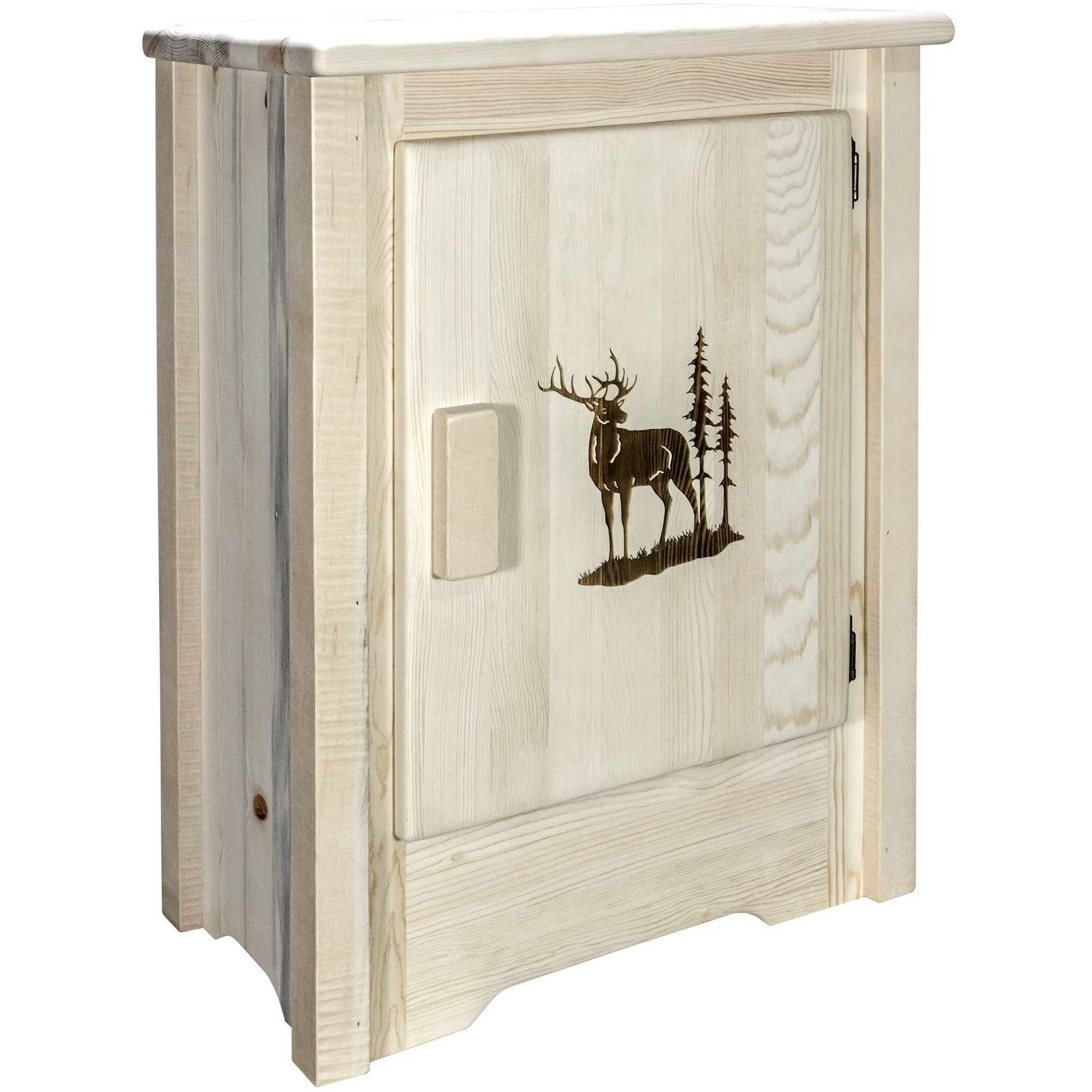 Homestead Collection Accent Cabinet w/ Laser Engraved Elk Design, Right Hinged, Ready to Finish