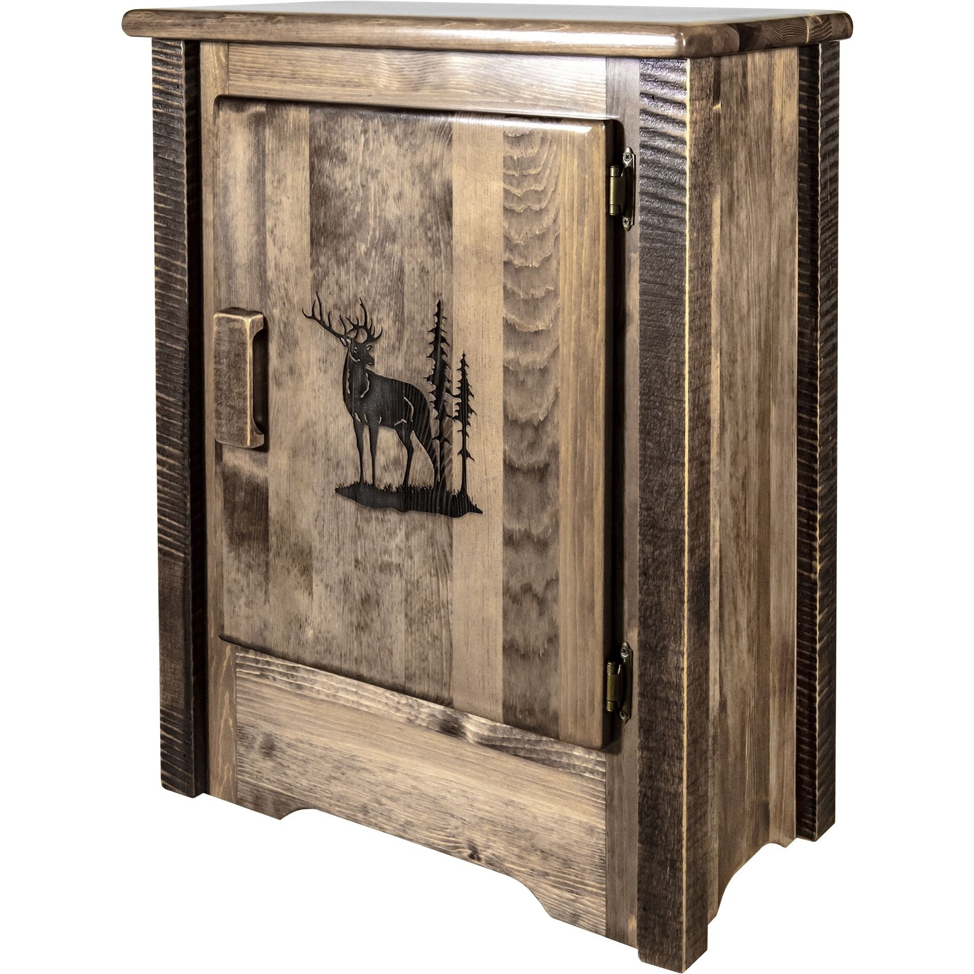 Homestead Collection Accent Cabinet w/ Laser Engraved Elk Design, Right Hinged, Stain & Clear Lacquer Finish