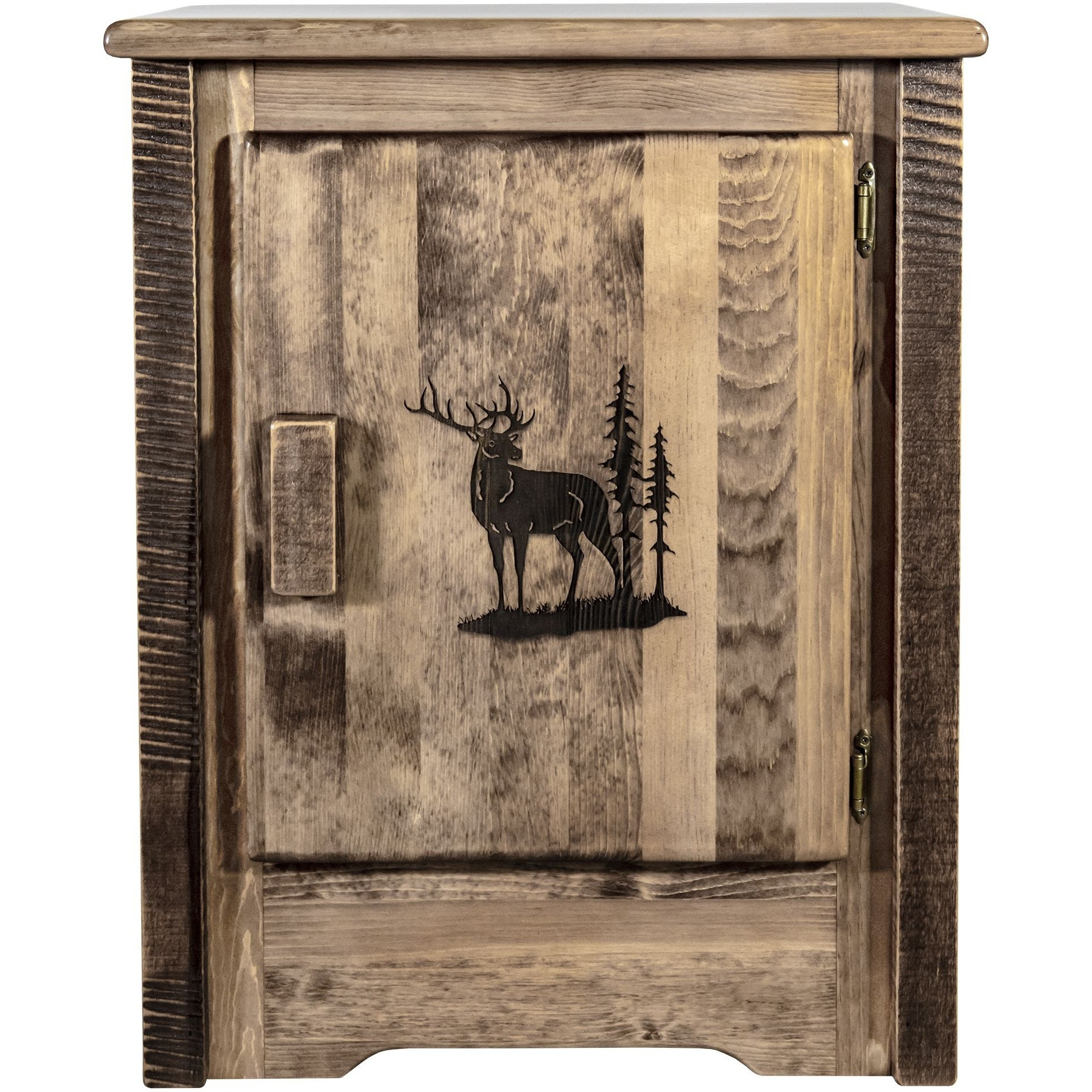 Homestead Collection Accent Cabinet w/ Laser Engraved Elk Design, Right Hinged, Stain & Clear Lacquer Finish