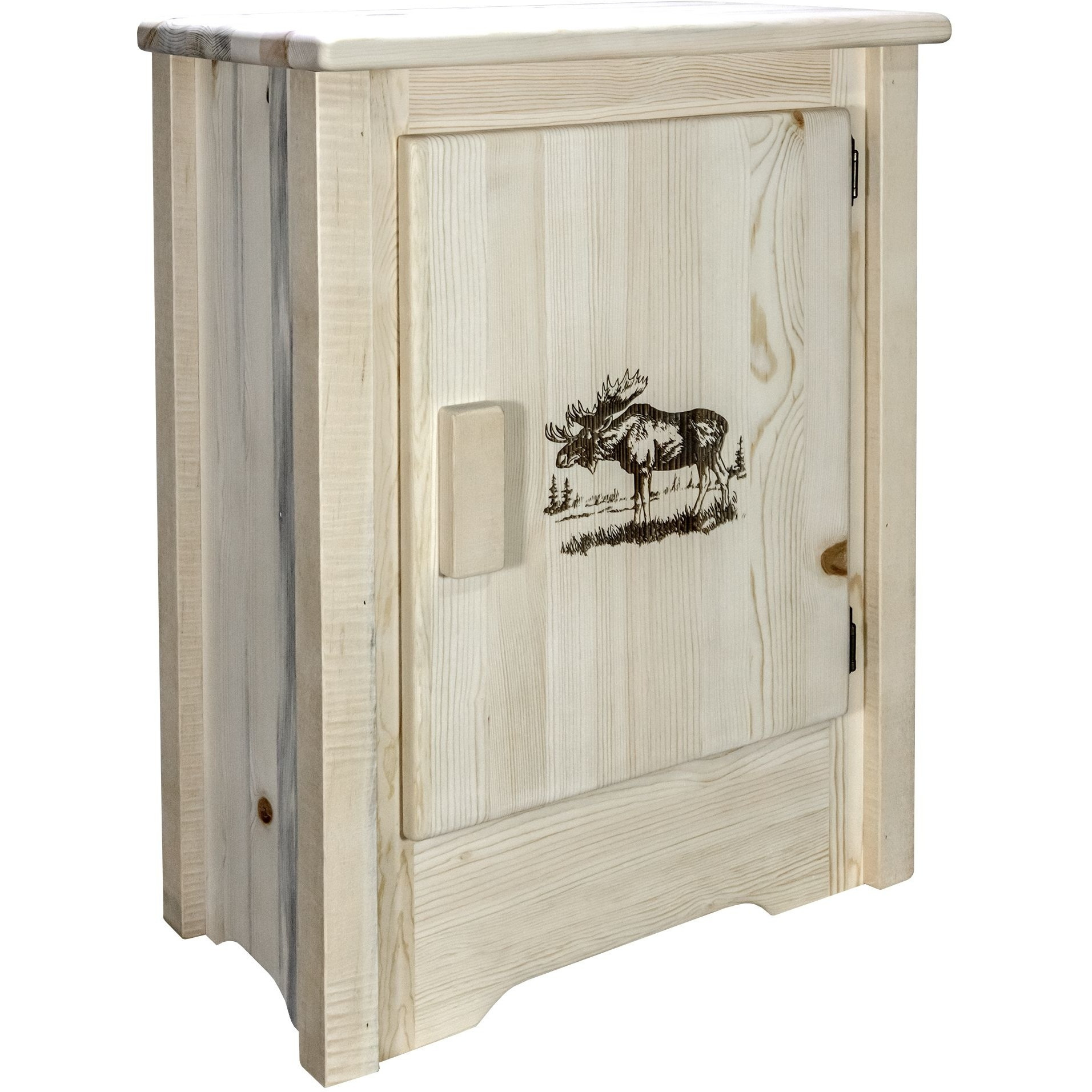 Homestead Collection Accent Cabinet w/ Laser Engraved Moose Design, Right Hinged, Ready to Finish