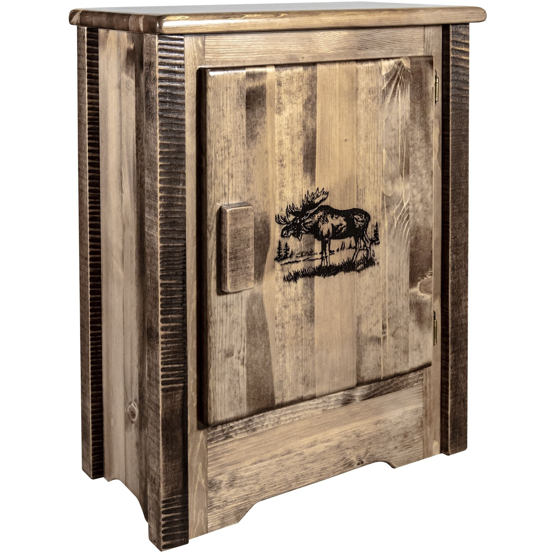 Homestead Collection Accent Cabinet w/ Laser Engraved Moose Design, Right Hinged, Stain & Clear Lacquer Finish