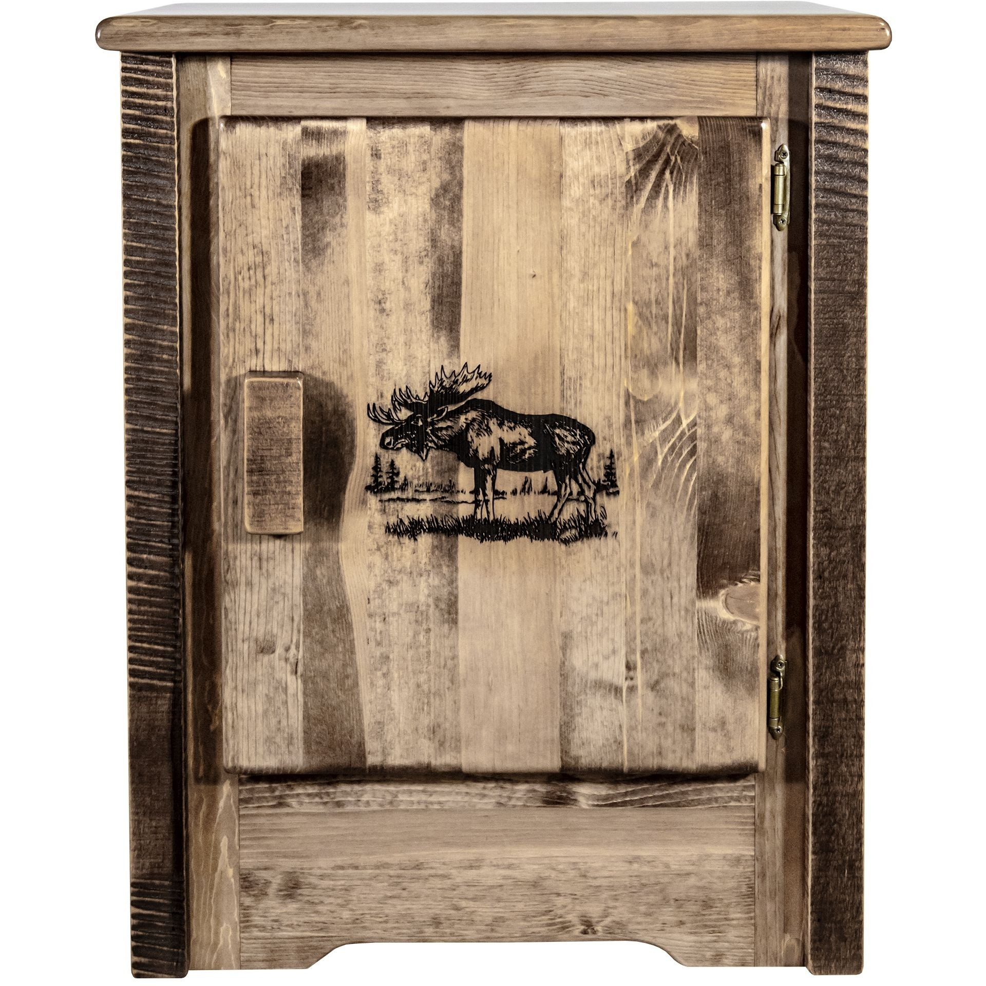 Homestead Collection Accent Cabinet w/ Laser Engraved Moose Design, Right Hinged, Stain & Clear Lacquer Finish