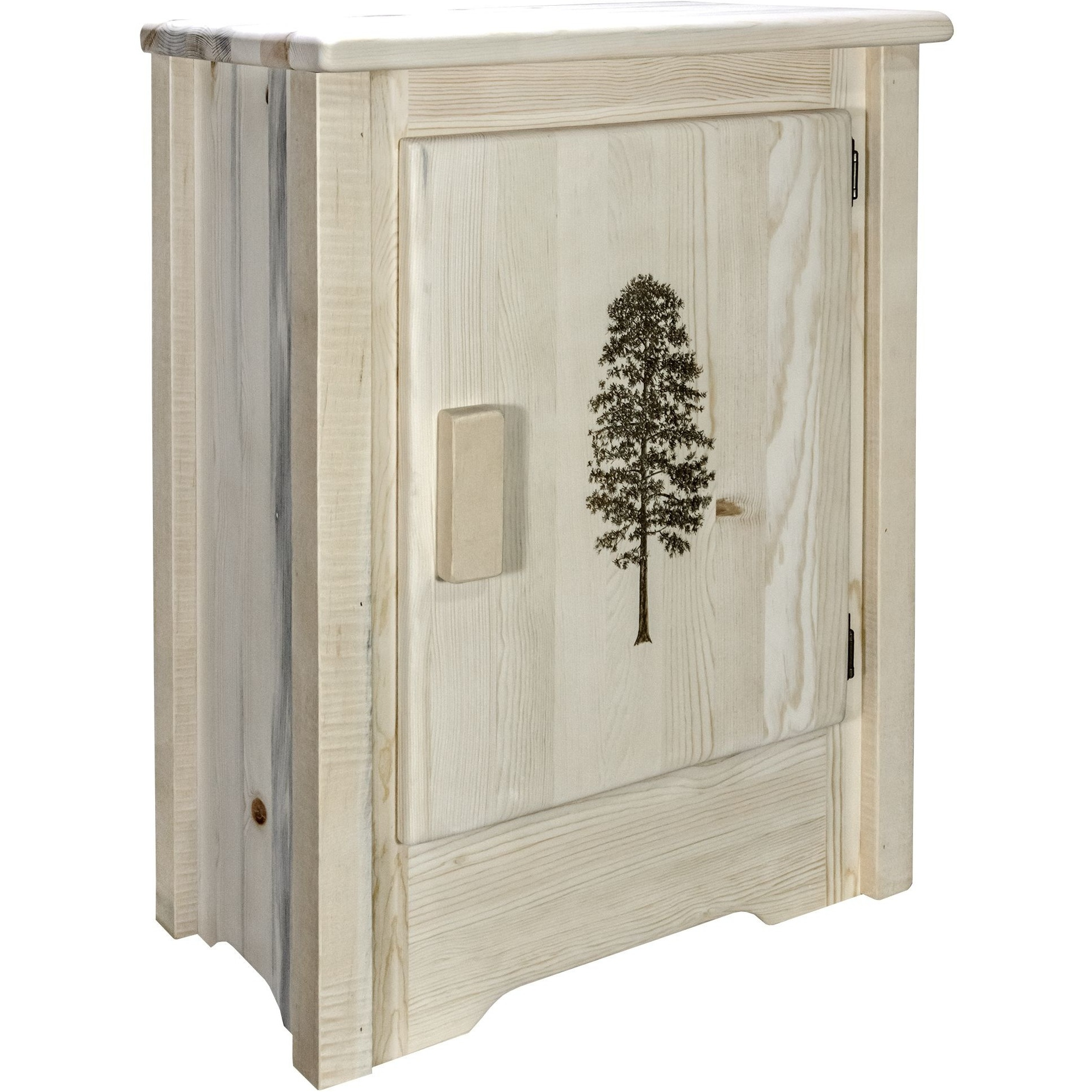 Homestead Collection Accent Cabinet w/ Laser Engraved Pine Design, Right Hinged, Ready to Finish
