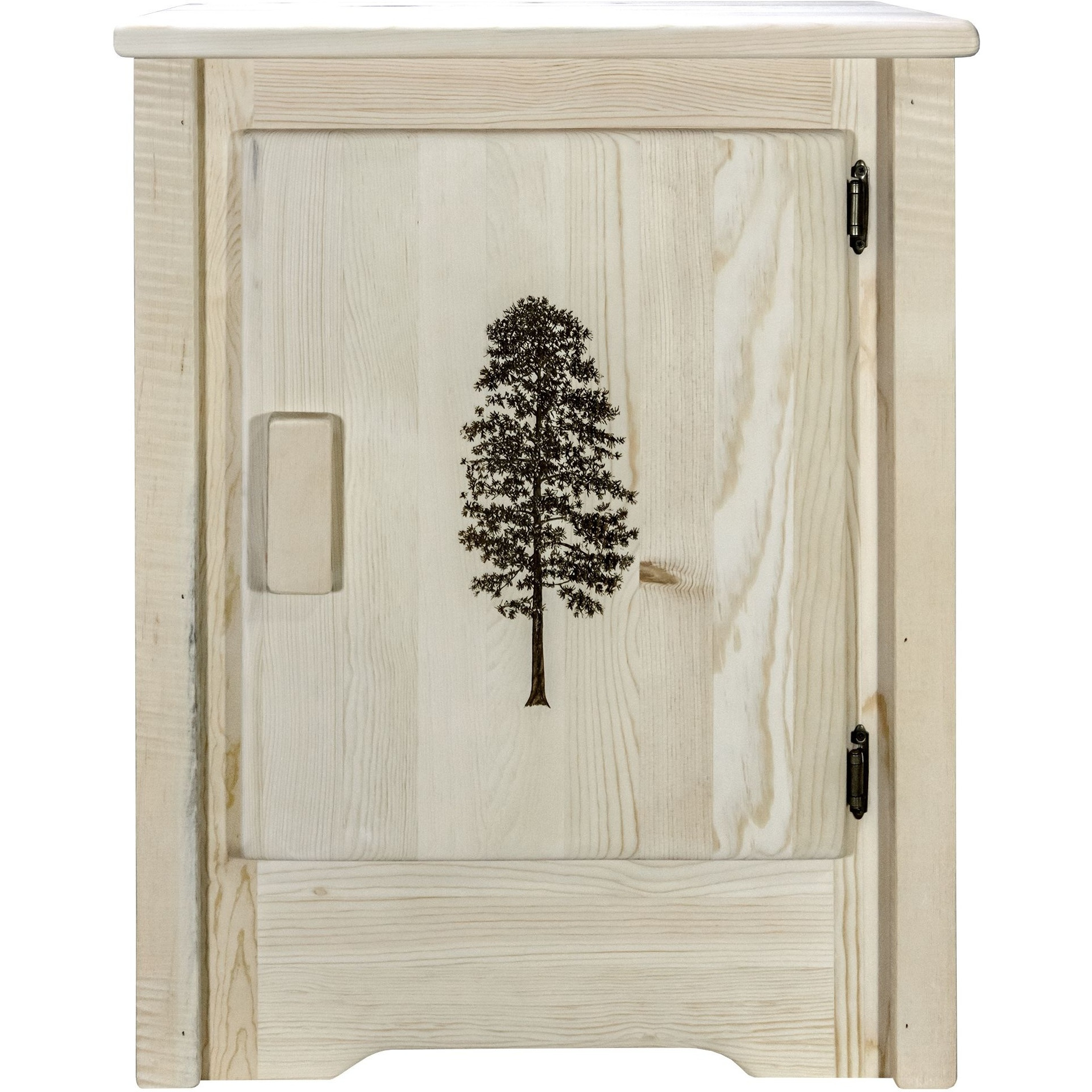 Homestead Collection Accent Cabinet w/ Laser Engraved Pine Design, Right Hinged, Ready to Finish