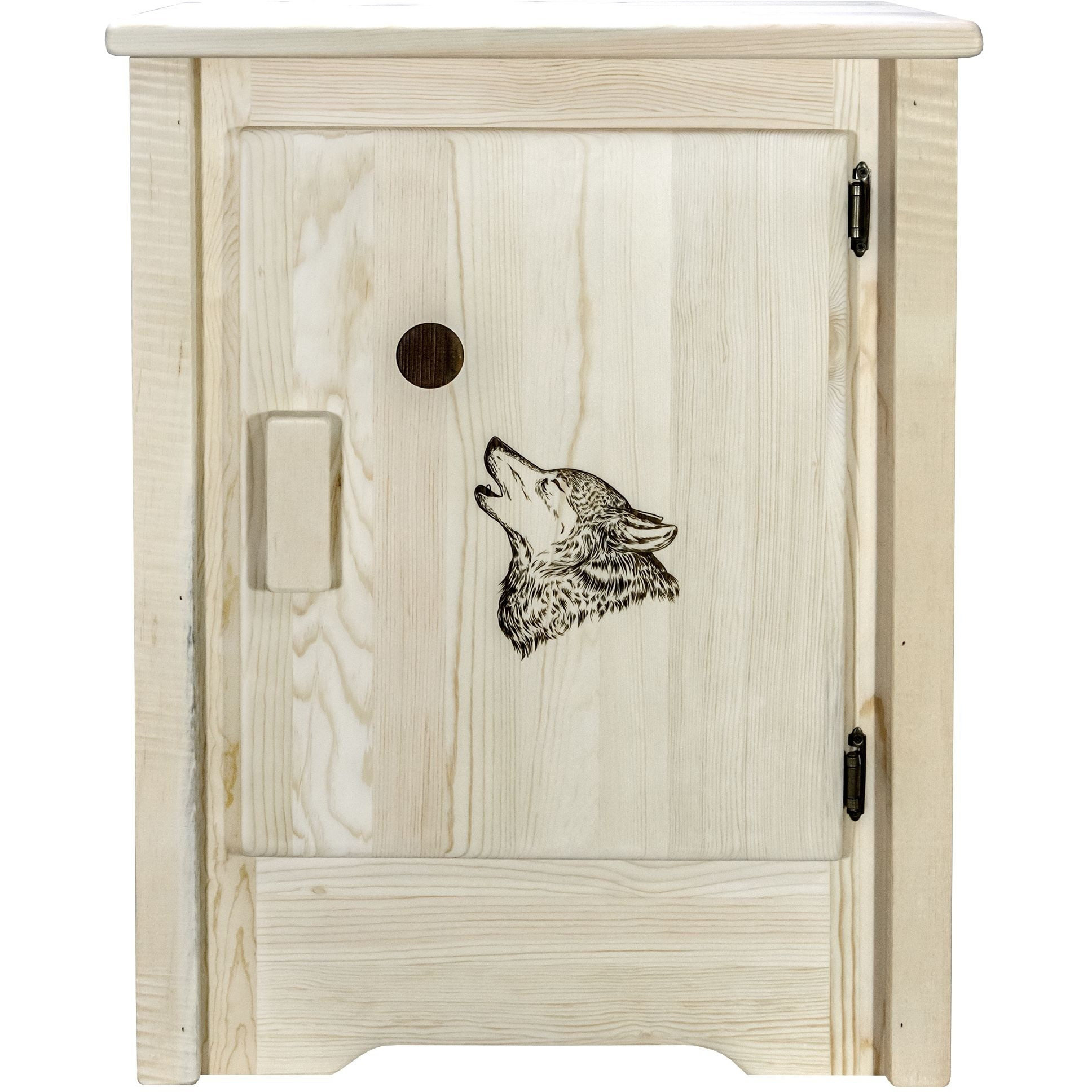 Homestead Collection Accent Cabinet w/ Laser Engraved Wolf Design, Right Hinged, Ready to Finish