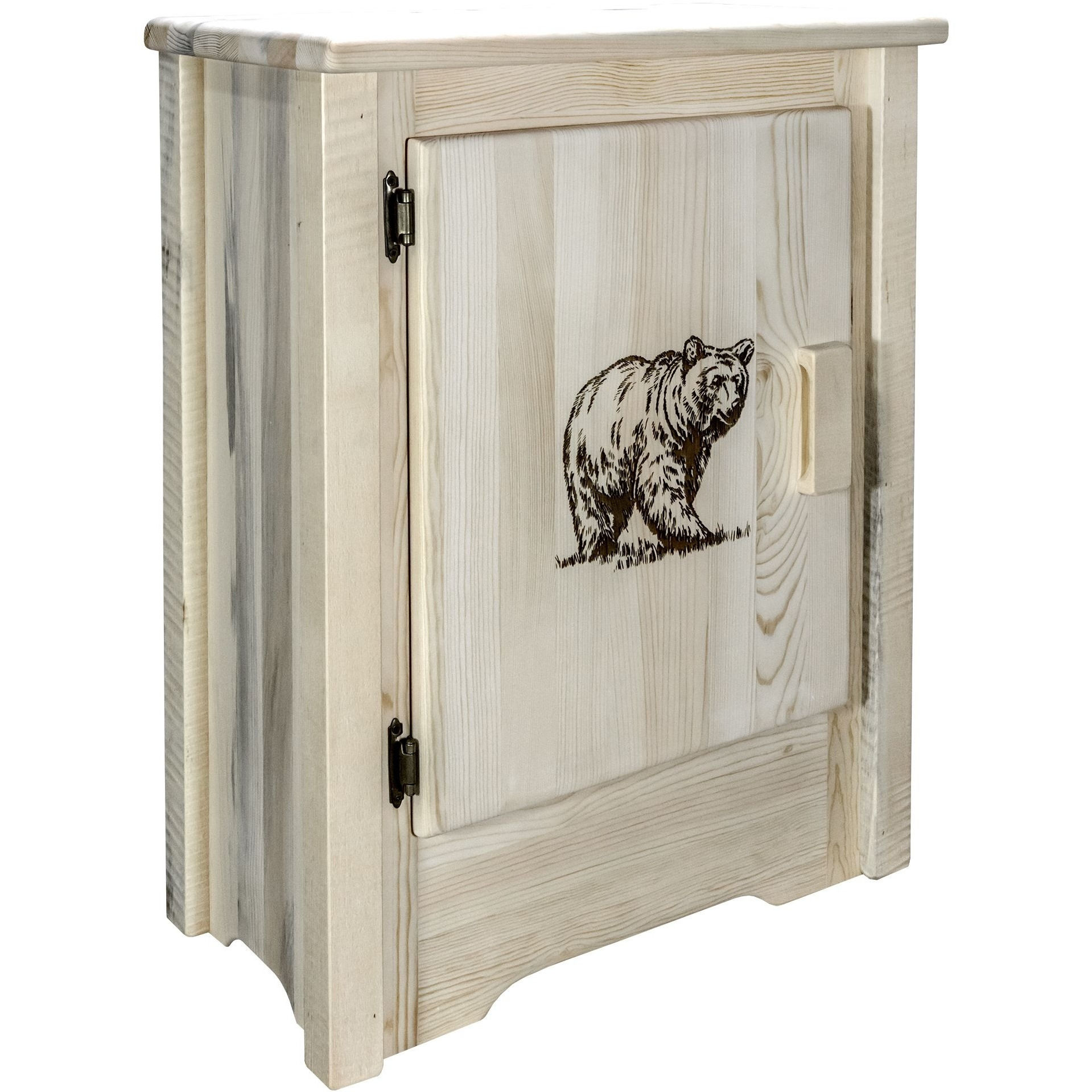 Homestead Collection Accent Cabinet w/ Laser Engraved Bear Design, Left Hinged, Ready to Finish