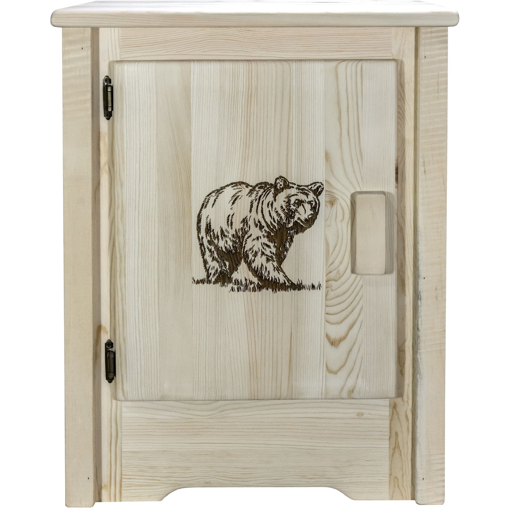 Homestead Collection Accent Cabinet w/ Laser Engraved Bear Design, Left Hinged, Ready to Finish