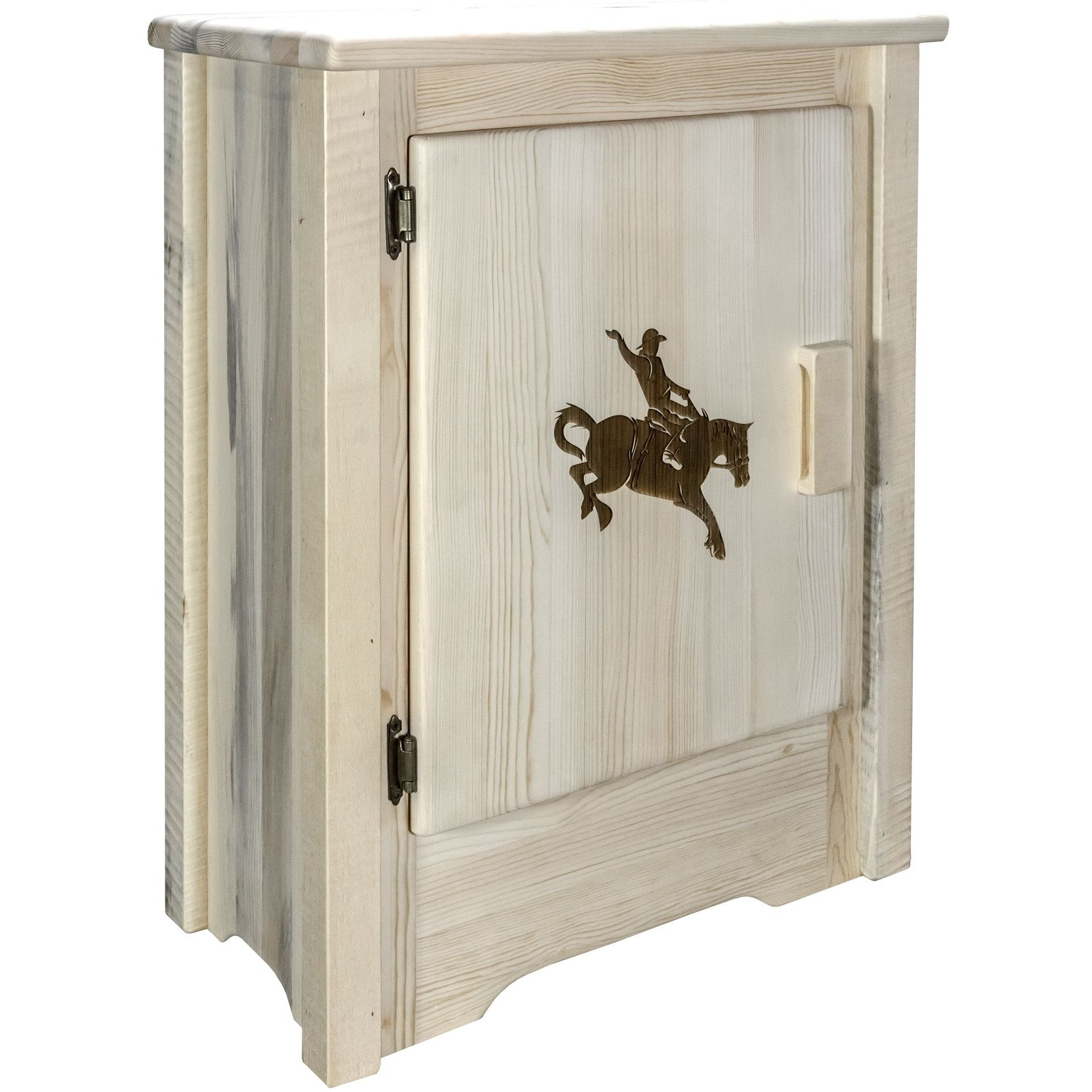 Homestead Collection Accent Cabinet w/ Laser Engraved Bronc Design, Left Hinged, Ready to Finish