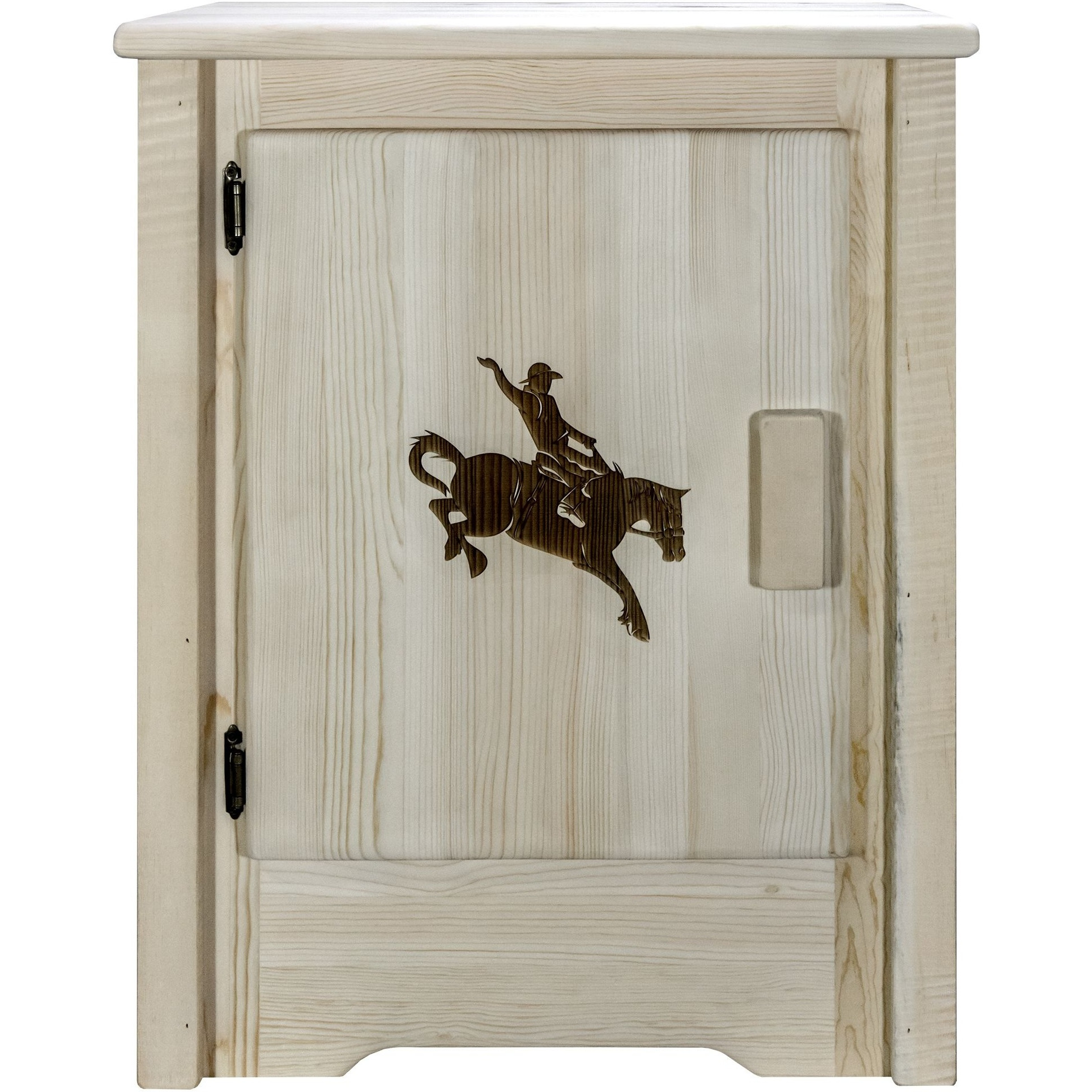 Homestead Collection Accent Cabinet w/ Laser Engraved Bronc Design, Left Hinged, Ready to Finish