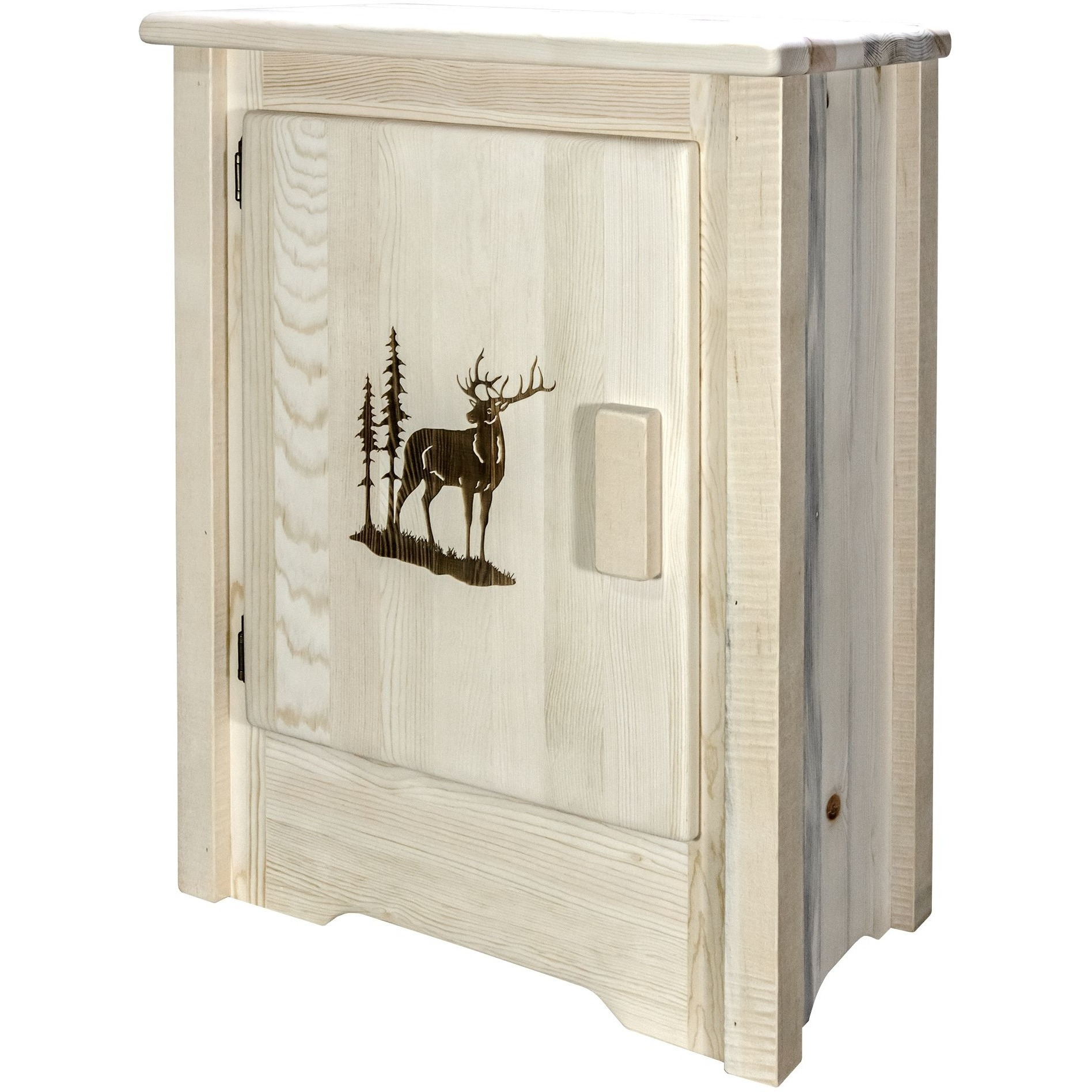 Homestead Collection Accent Cabinet w/ Laser Engraved Elk Design, Left Hinged, Ready to Finish
