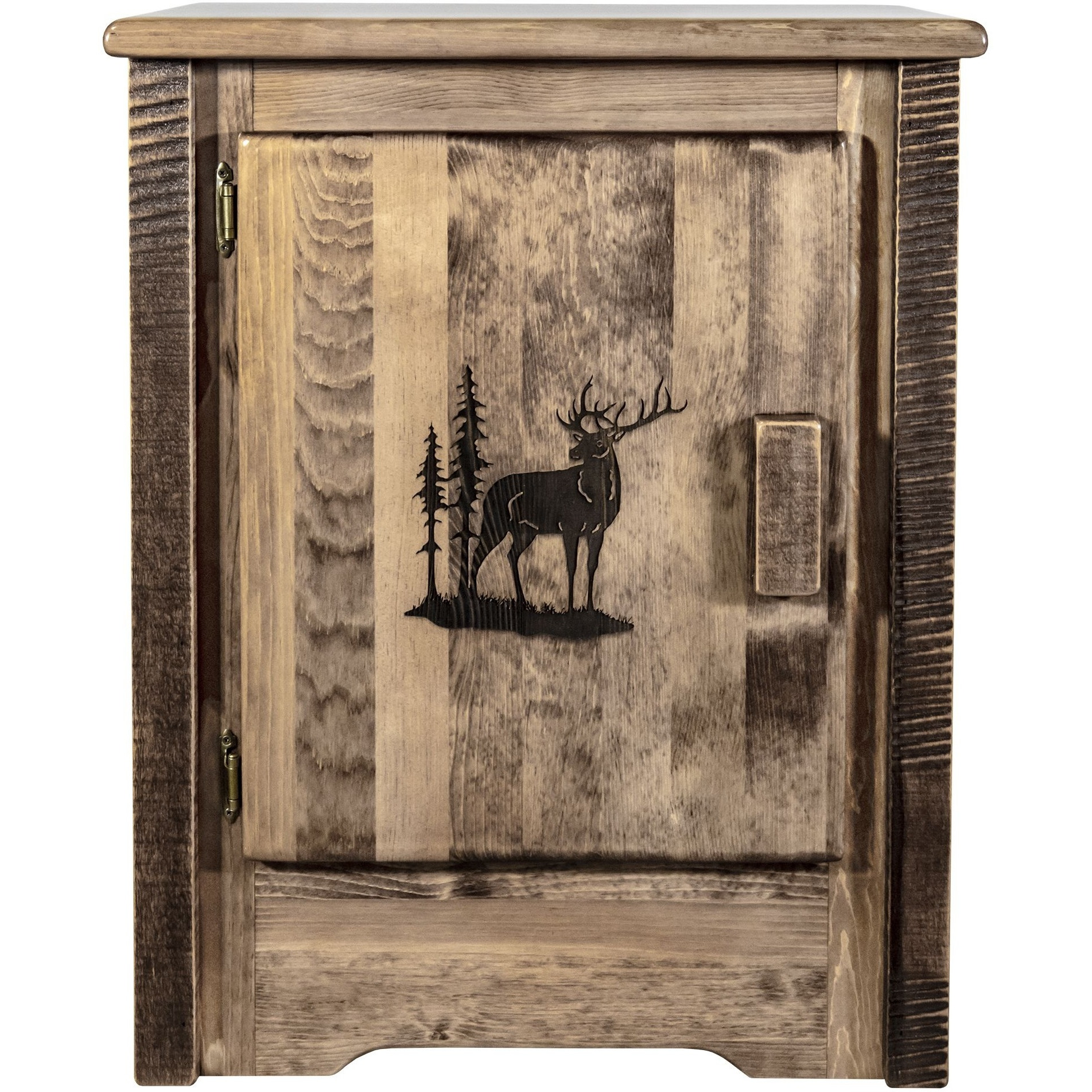 Homestead Collection Accent Cabinet w/ Laser Engraved Elk Design, Left Hinged, Stain & Clear Lacquer Finish