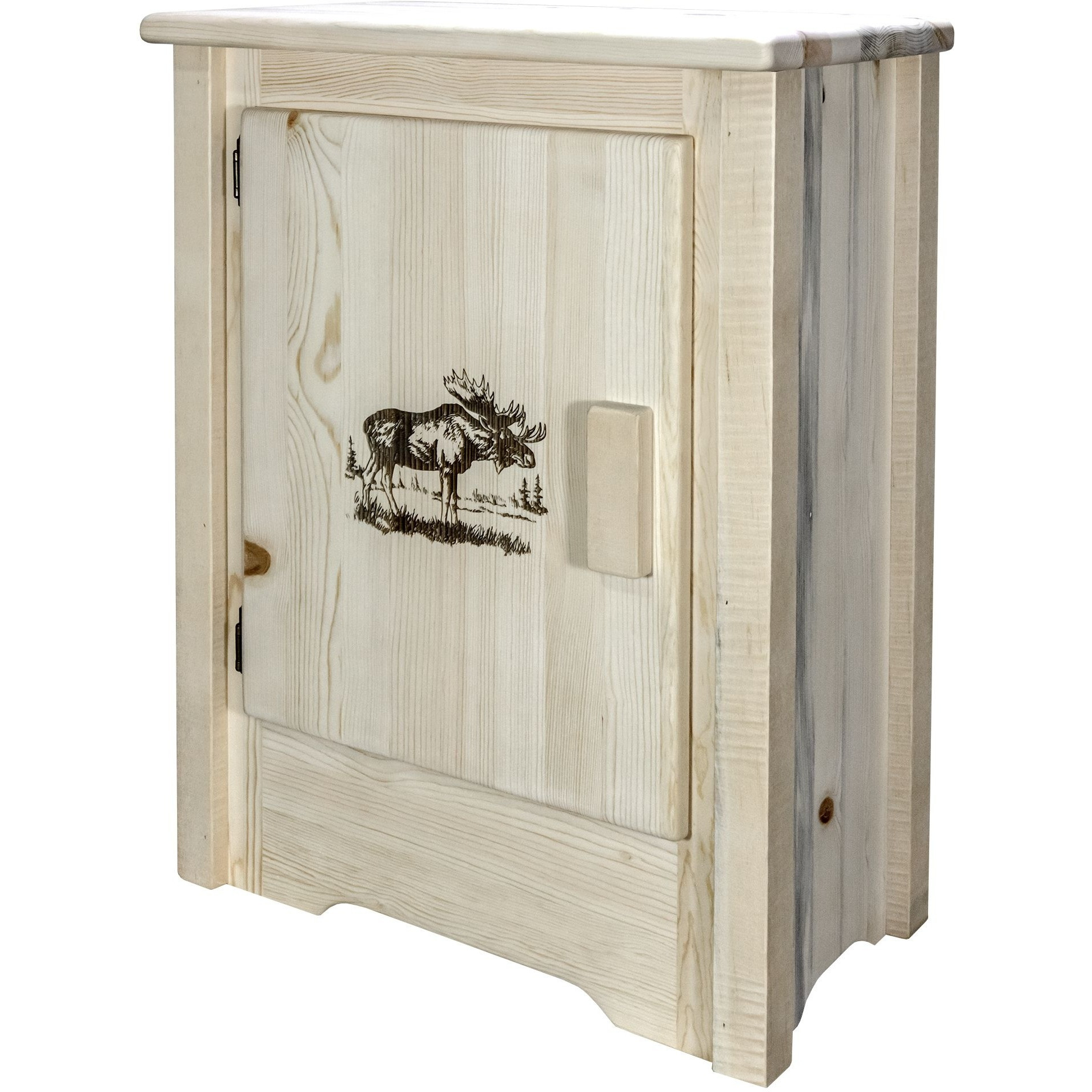 Homestead Collection Accent Cabinet w/ Laser Engraved Moose Design, Left Hinged, Ready to Finish