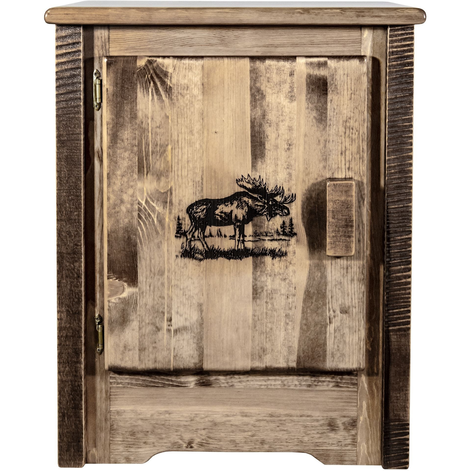 Homestead Collection Accent Cabinet w/ Laser Engraved Moose Design, Left Hinged, Stain & Clear Lacquer Finish