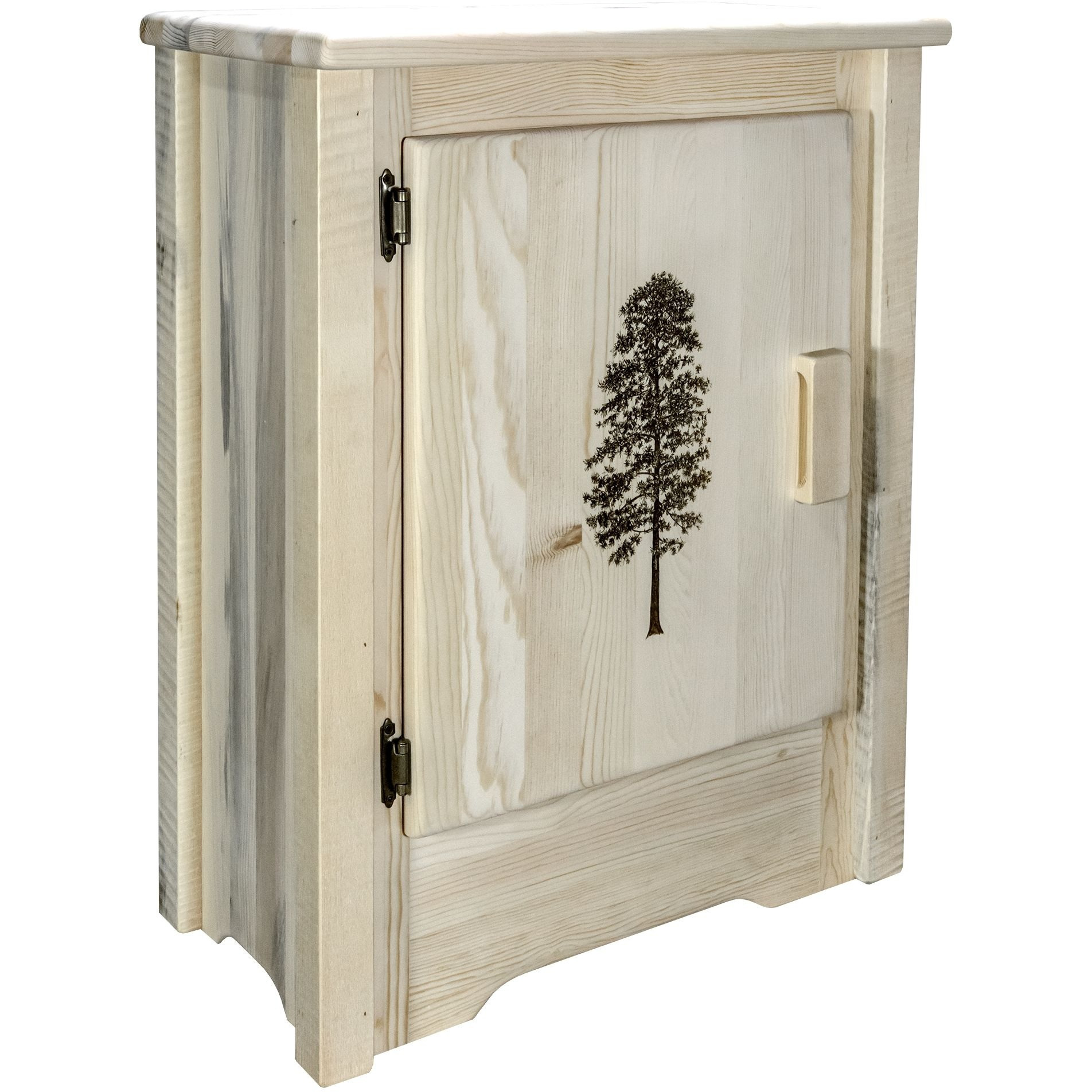 Homestead Collection Accent Cabinet w/ Laser Engraved Pine Design, Left Hinged, Ready to Finish