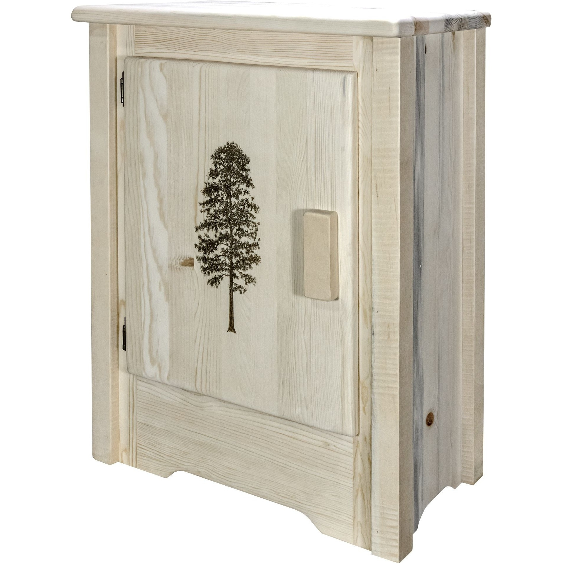 Homestead Collection Accent Cabinet w/ Laser Engraved Pine Design, Left Hinged, Ready to Finish
