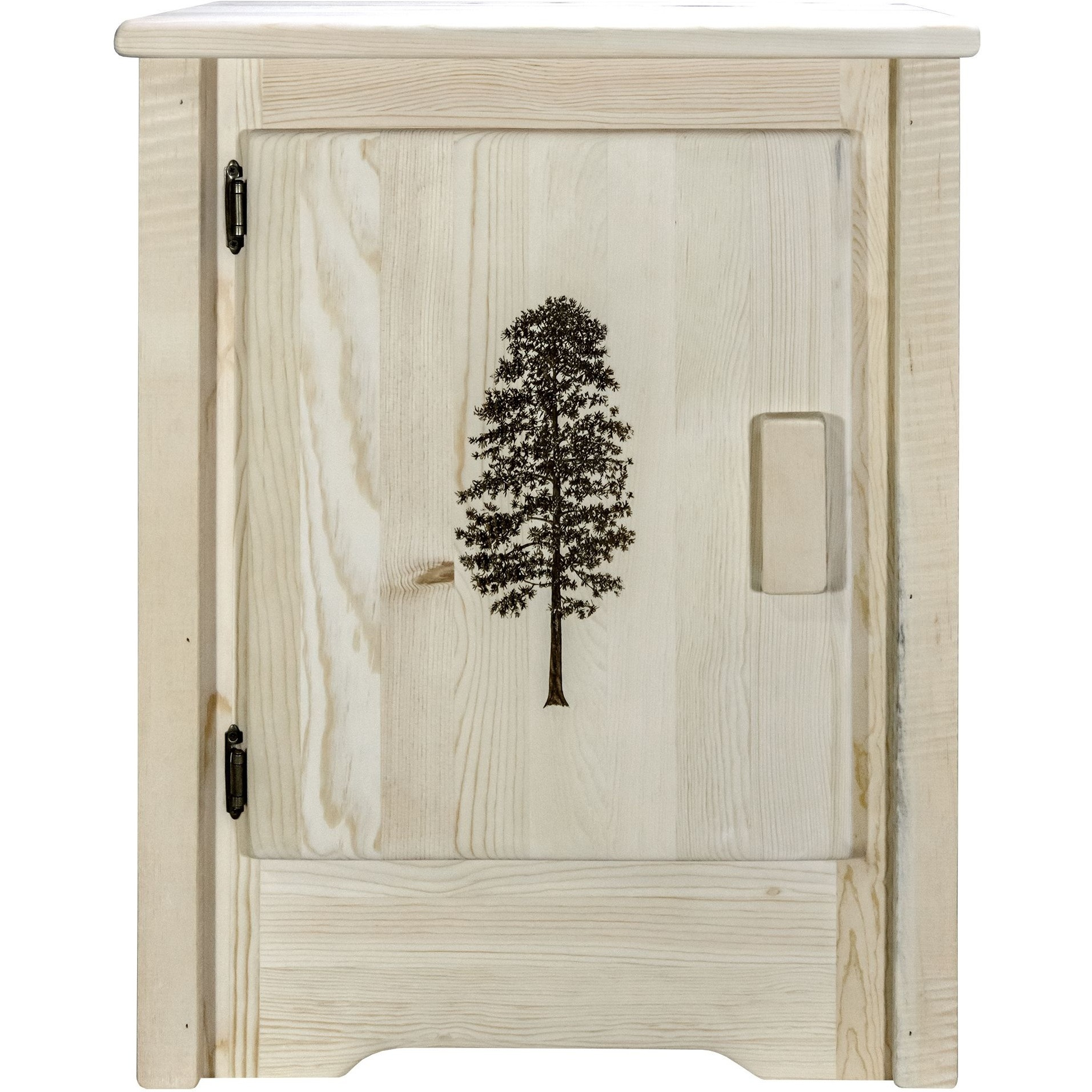 Homestead Collection Accent Cabinet w/ Laser Engraved Pine Design, Left Hinged, Ready to Finish