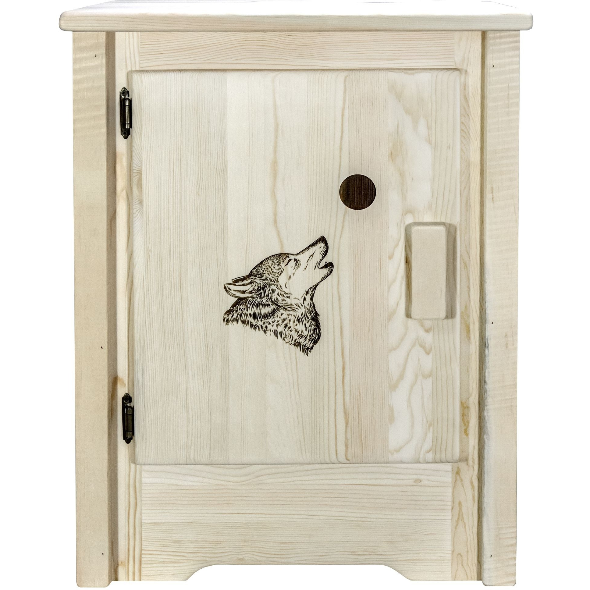Homestead Collection Accent Cabinet w/ Laser Engraved Wolf Design, Left Hinged, Ready to Finish