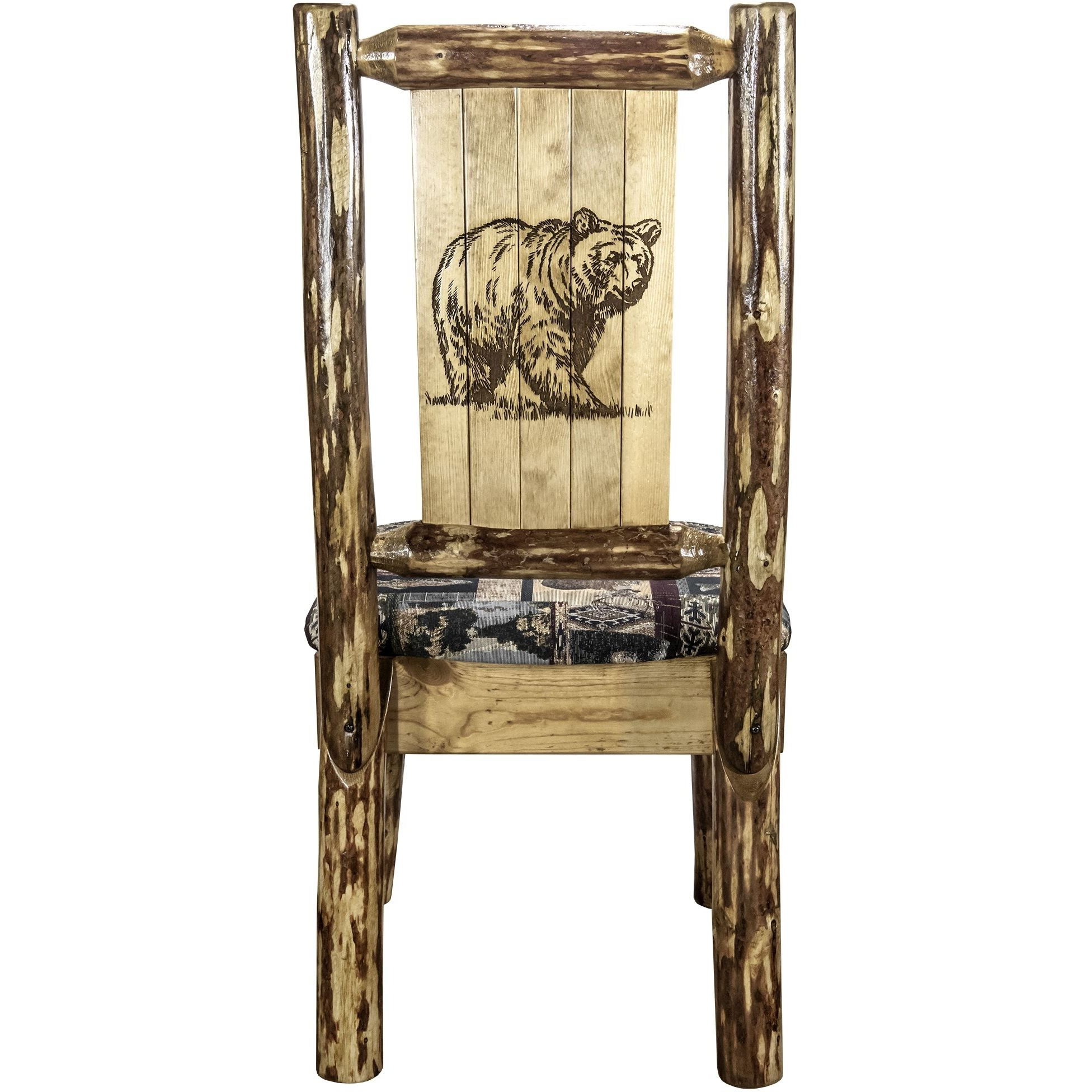 Glacier Country Collection Side Chair - Woodland Upholstery, w/ Laser Engraved Bear Design